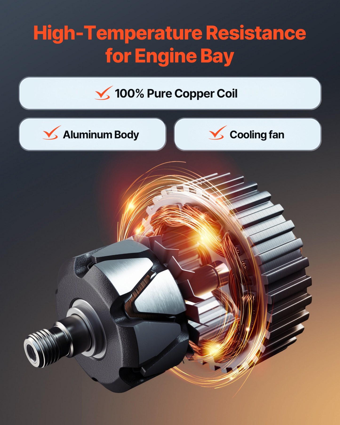 VEVOR Car Alternator 7127-SE105C, Fit for 1 Wire Self Exciting Street Rod GM 305 350 BBC SBC, 1973-1974 Apollo 4.1L, 1982 Century 2.5L, Automotive Replacement Alternator 1-2400-11DR-2, 7127-SECN-100A