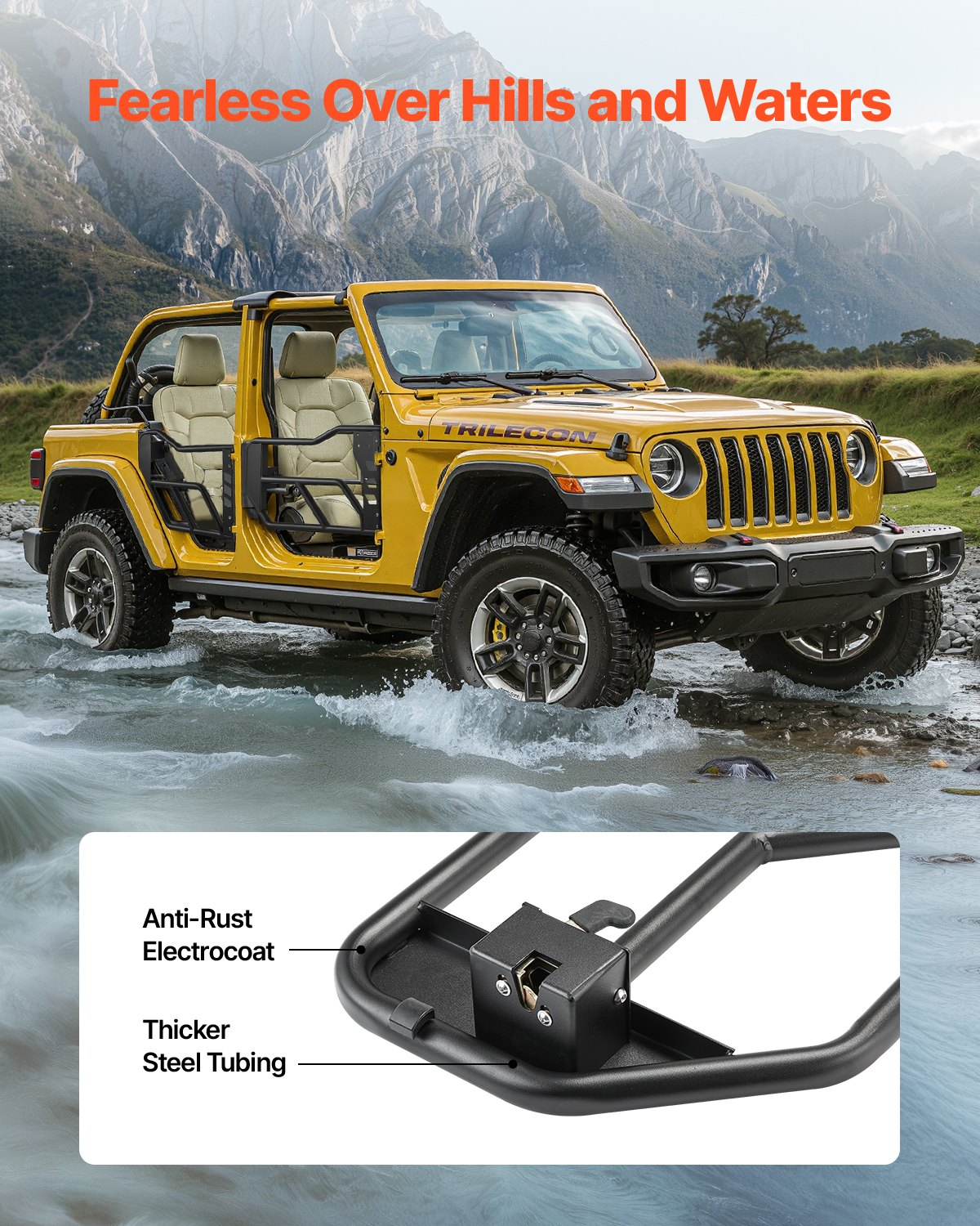 VEVOR Jeep Tube Doors, 4-Door, Adventure Style Jeep Tubular Door with Heavy-Duty Hinges & OE Latch, Jeep Doors with Rubber Pads & Toughened Steel Tube, Fit for 2007-2018 Jeep Wrangler JK