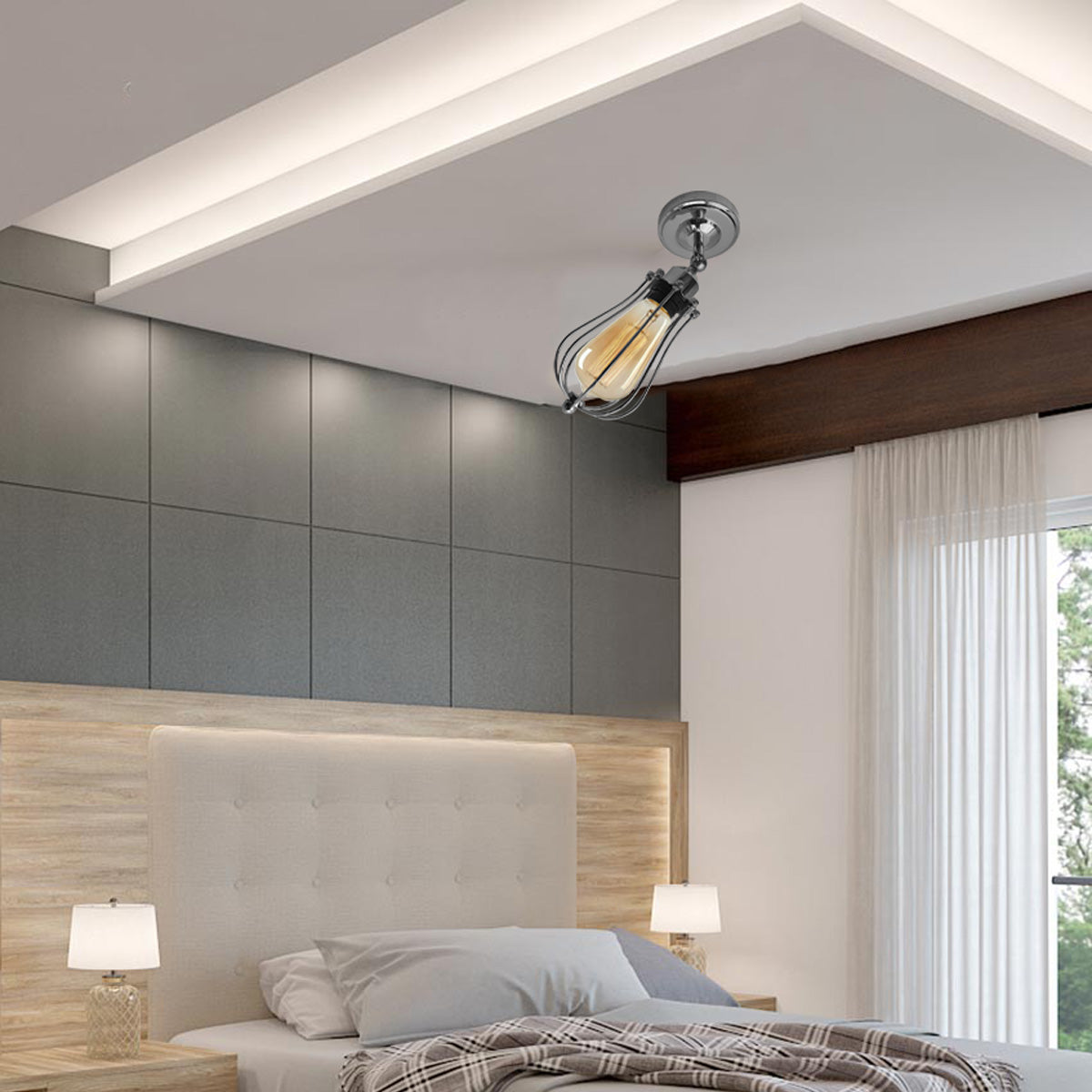Modern Industrial Chrome Flex Arm Retro Light Cage Ceiling Fixtures E27~1594