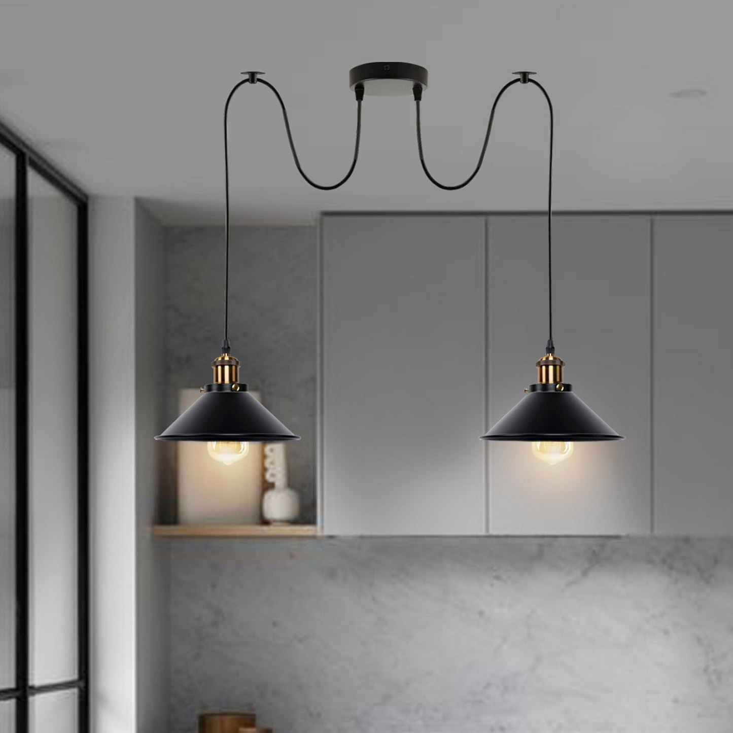 LEDSone Industrial Vintage Black 2 Way Retro Industrial Ceiling E27 Hanging Lamp Pendant Light~3511