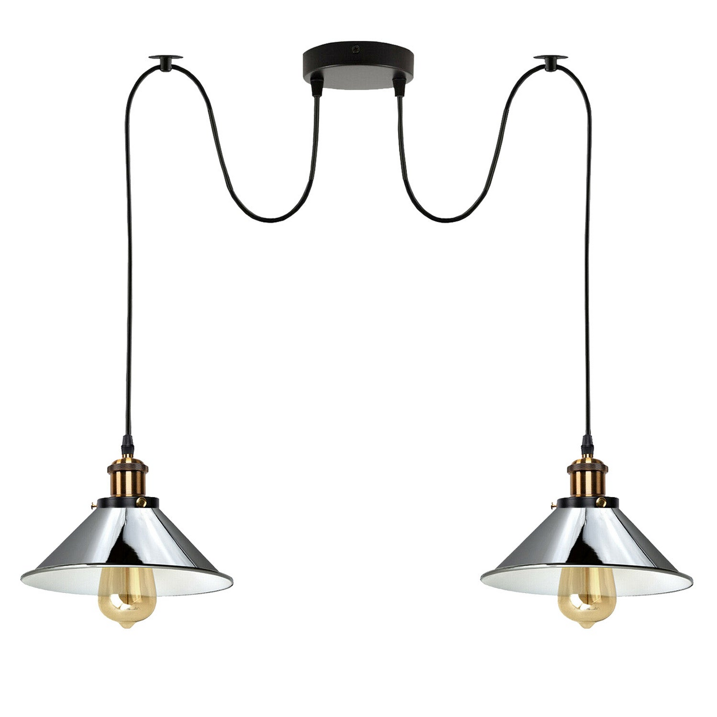 Chrome 2 Way Retro Industrial Ceiling E27 Hanging Lamp Pendant Light ~3496