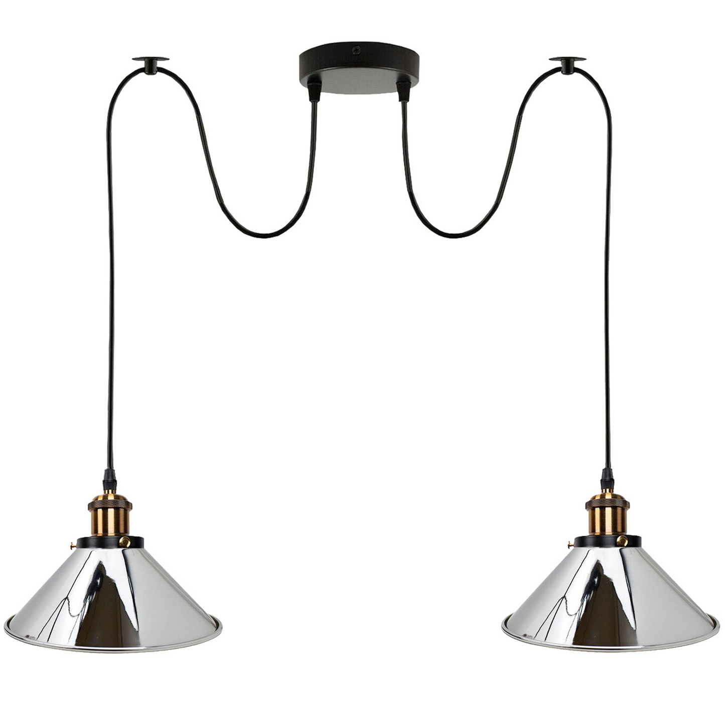Chrome 2 Way Retro Industrial Ceiling E27 Hanging Lamp Pendant Light ~3496