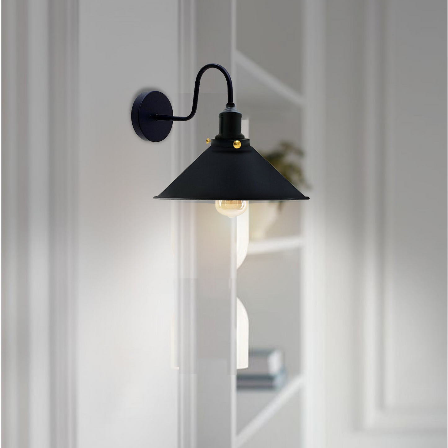 LEDSone Industrial Vintage Black Swan Neck Wall Light Indoor Sconce Metal Cone Shape Shade~3481