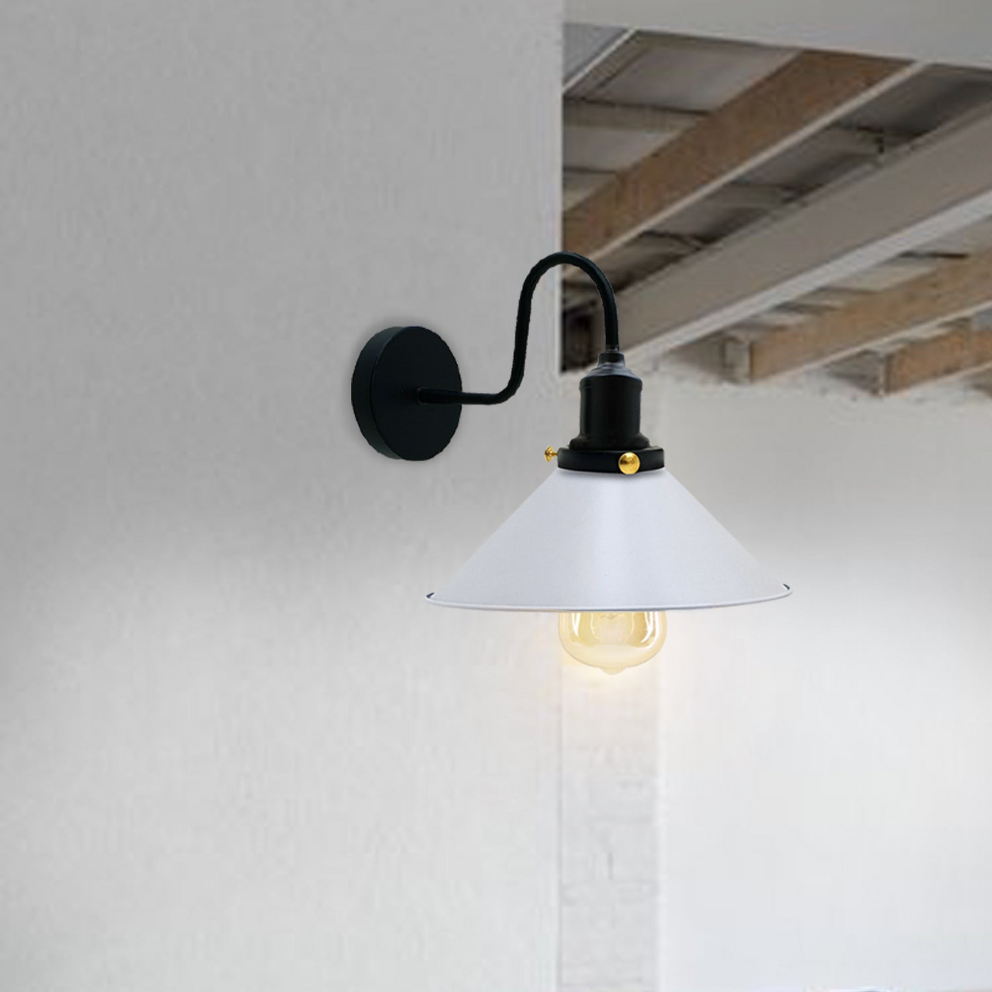 LEDSone Industrial vintage White Swan Neck Wall Light Indoor Sconce Metal Cone Shape Shade~3482
