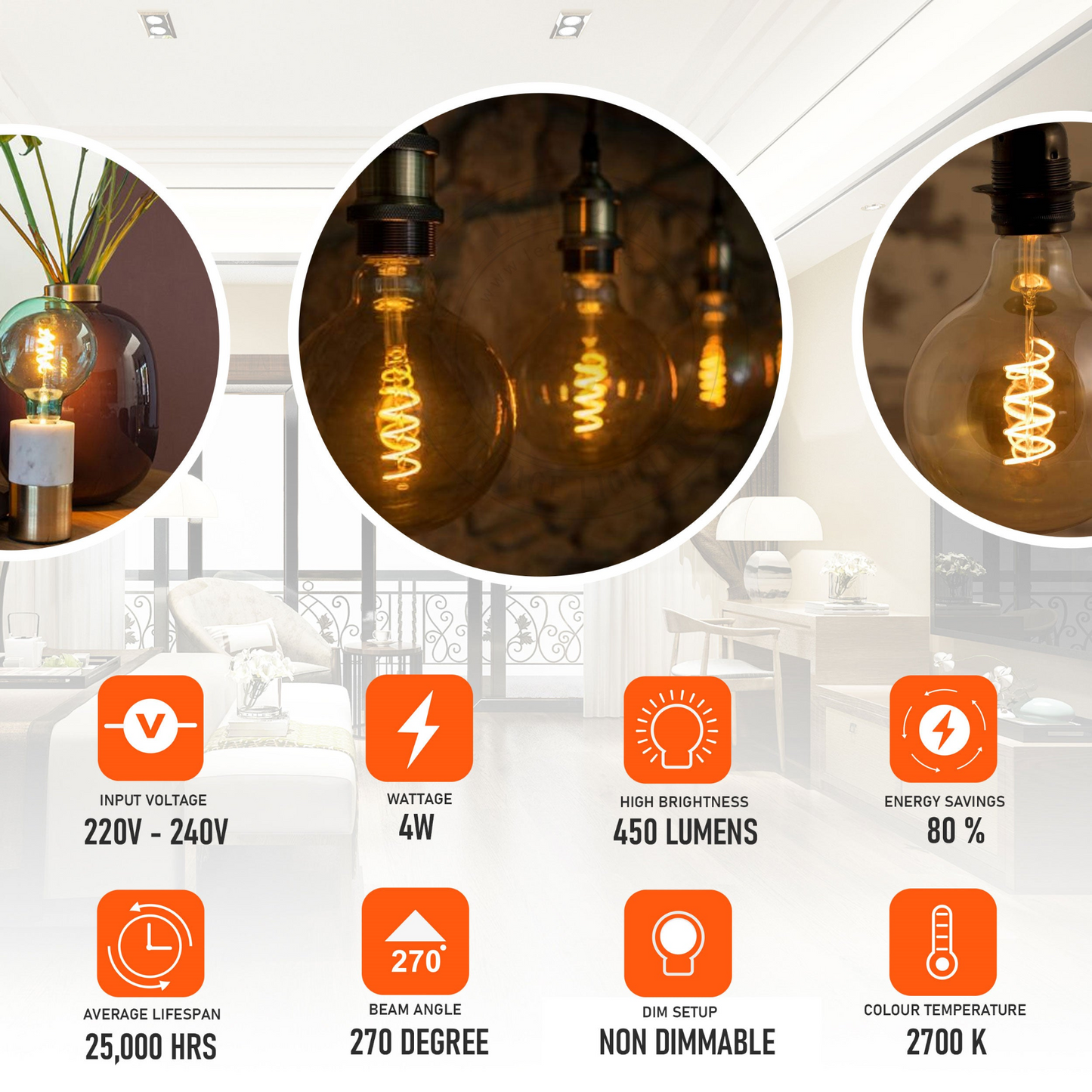 Vintage LED G125 4W E27 Globe Bulb Edison Spiral Filament Screw Bulb~1199