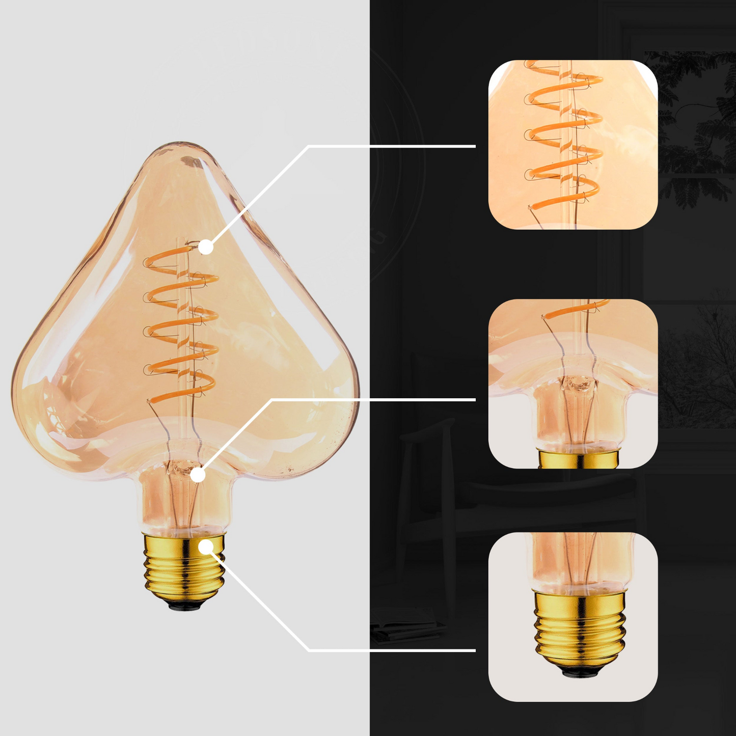 E27 Heart-Shaped 4W LED Filament Bulb ~1044
