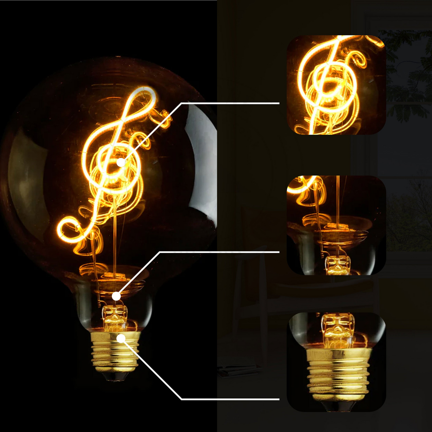 Vintage LED E27 Bulb G125 4W Music Music Filament Screw Bulb Warm White~1041