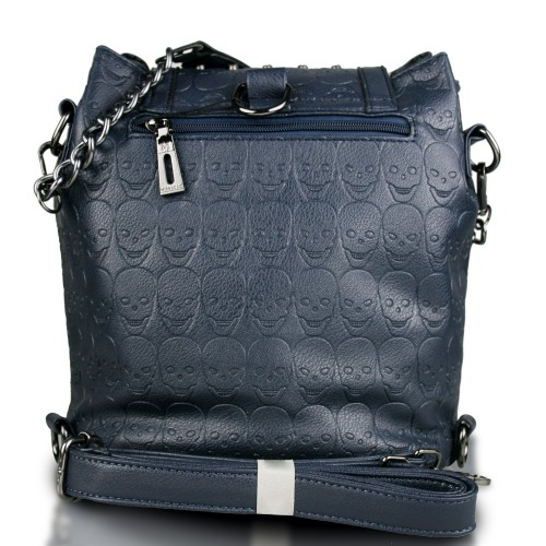L1414 - Miss Lulu Skull Studded Backpack Shoulder Bag - Navy