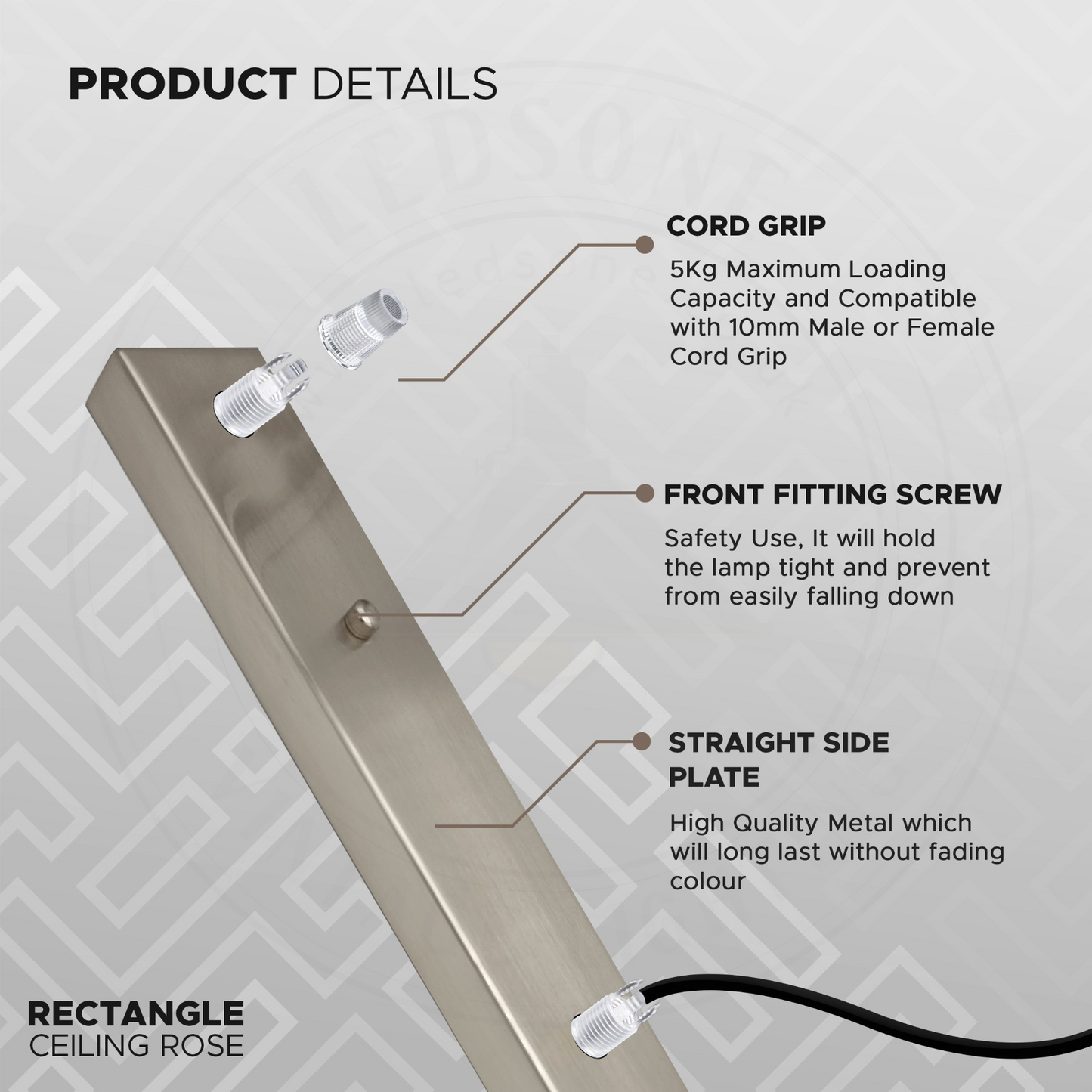 Satin Nickel 3 Outlet Rectangle Ceiling Rose Modern Industrial Ceiling Light Fitting Plate~4133