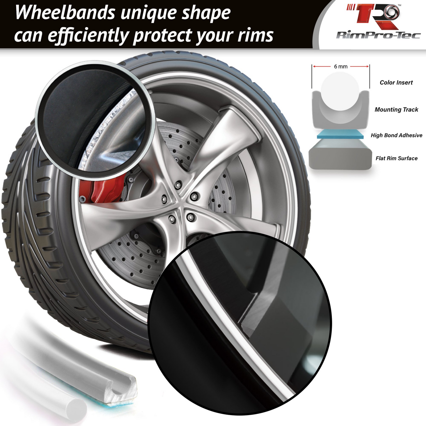 4x Silver Base's 4x White Pinstripe's / RimPro-Tec® Wheelbands™ car wheel styling kit