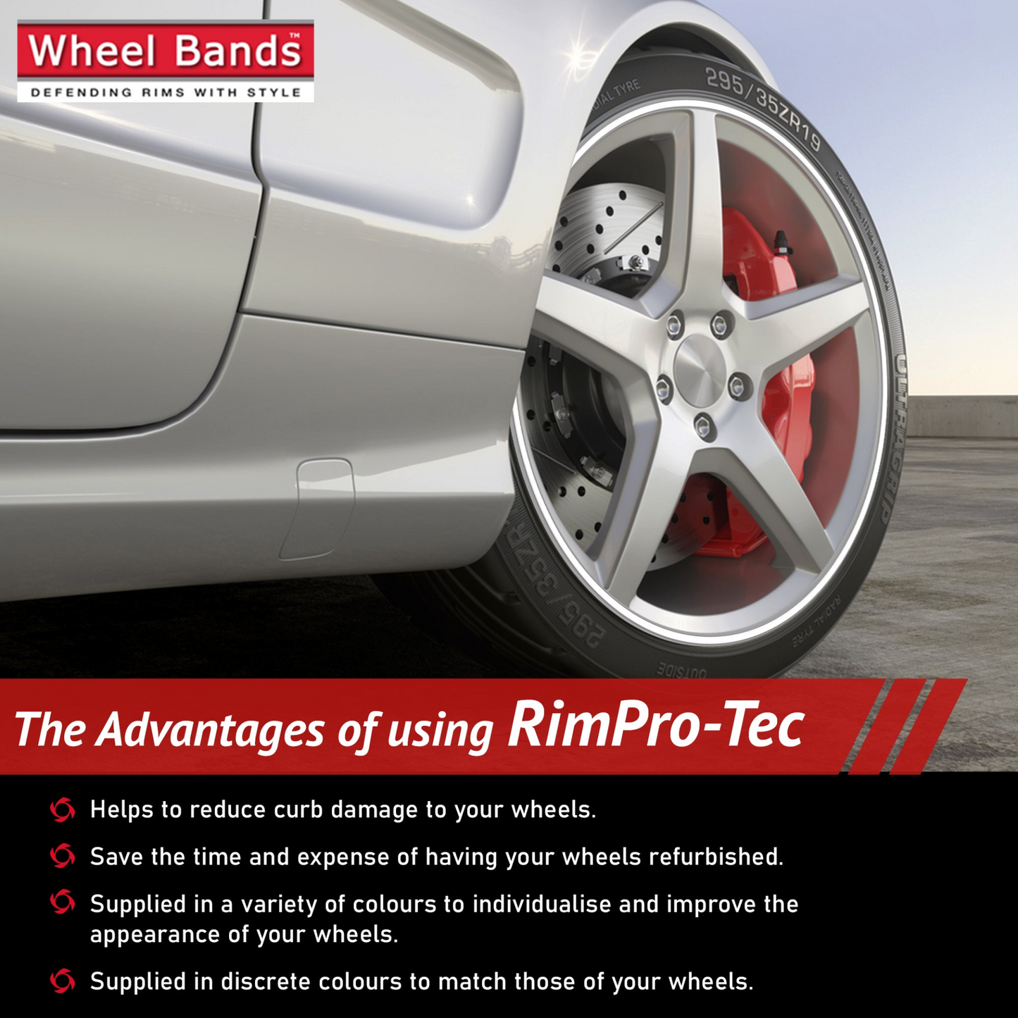 4x Silver Base's 4x White Pinstripe's / RimPro-Tec® Wheelbands™ car wheel styling kit