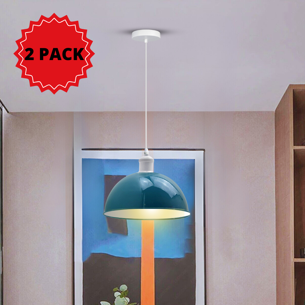 Pendant lighting Dome Blue 2 pack Metal Shade ~3578