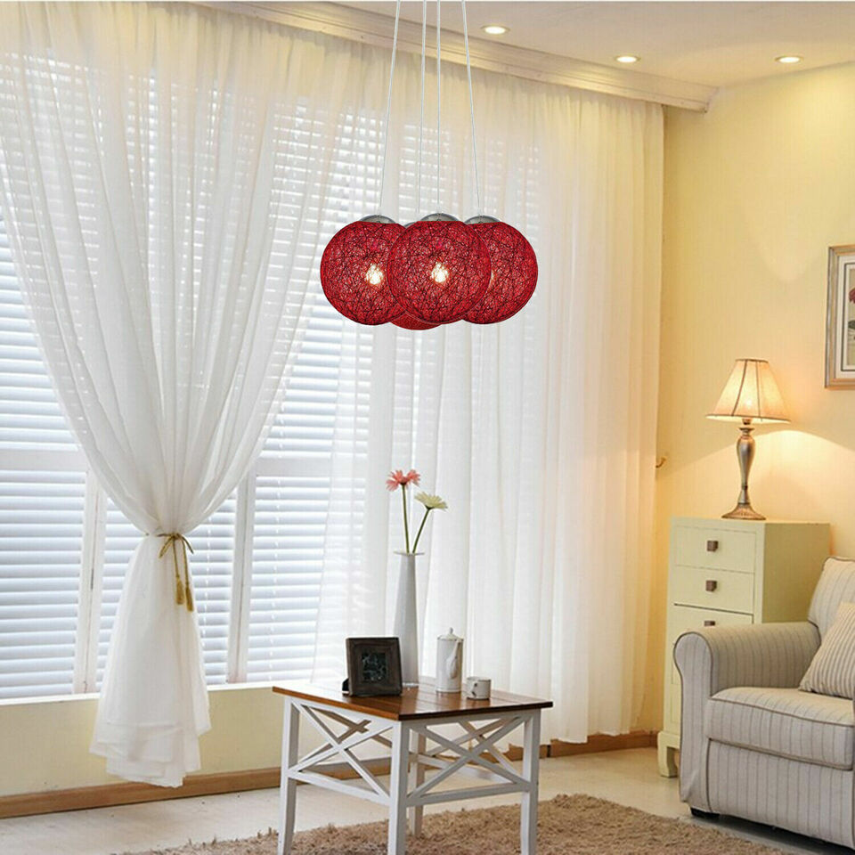 Pendant Lampshade Four Outlet Red Rattan Wicker Woven Ball Globe~1824