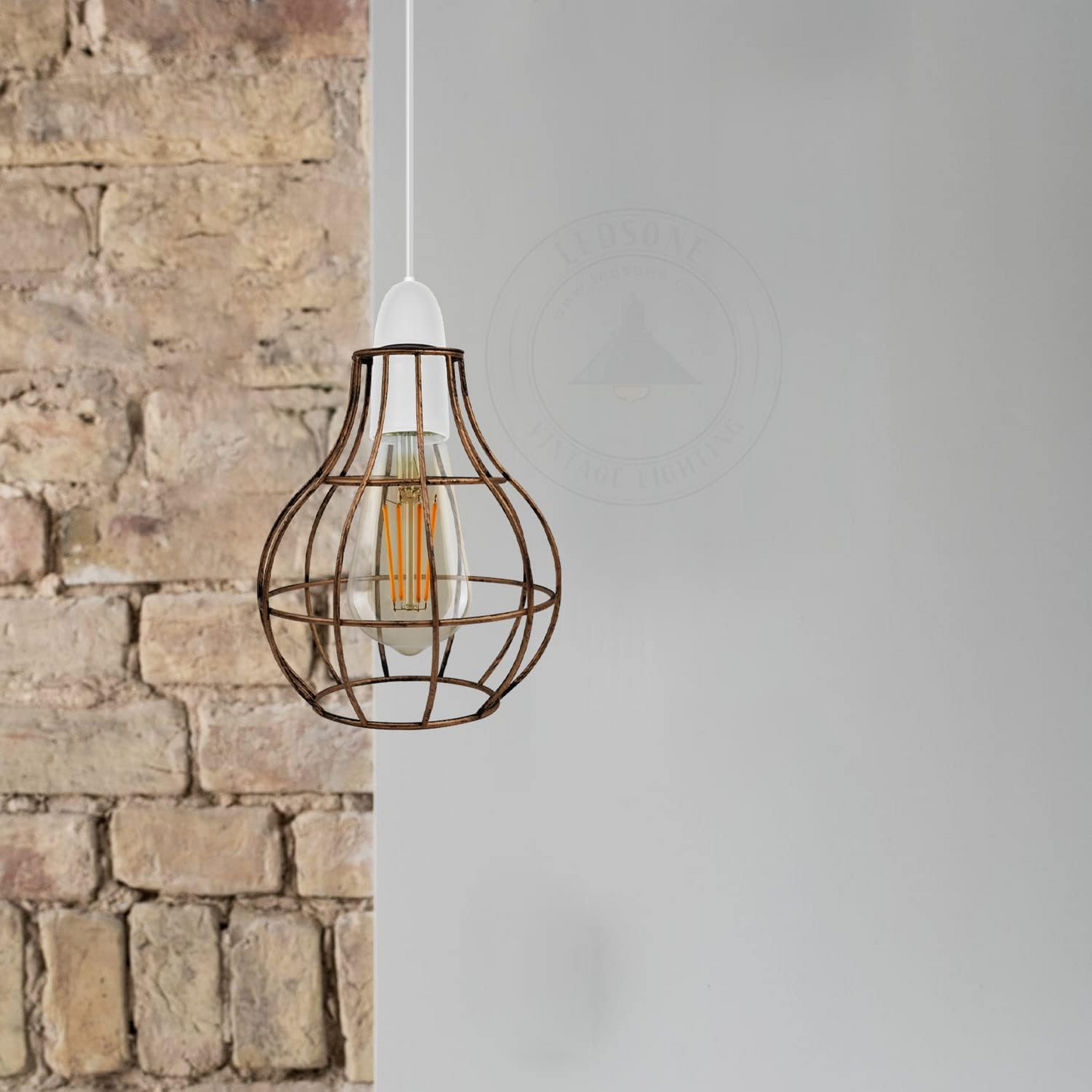 Wire Cage Brushed Copper Vintage Ceiling Light ~2847