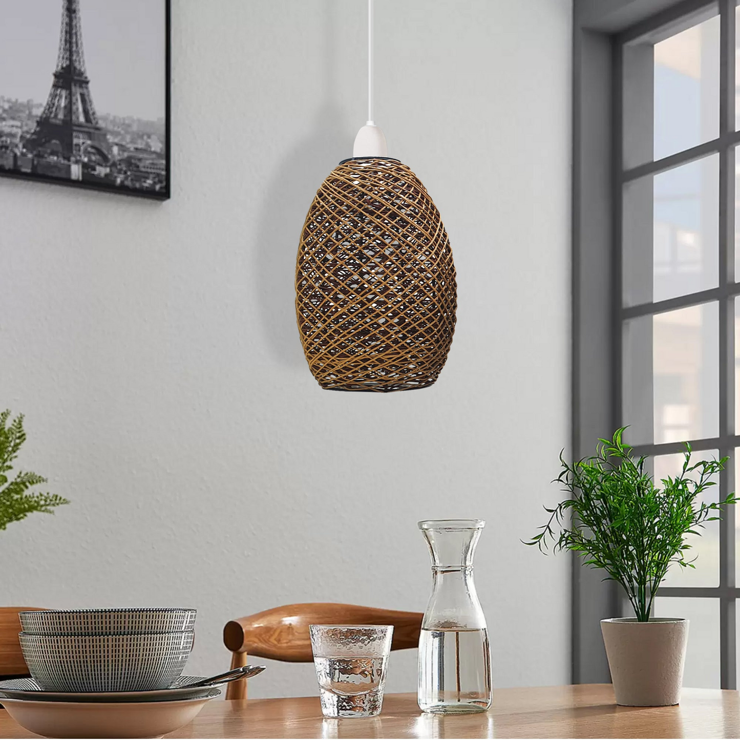 Easy Fit Lampshade Woven Design Rattan Ceiling Brown Light Shade~1968