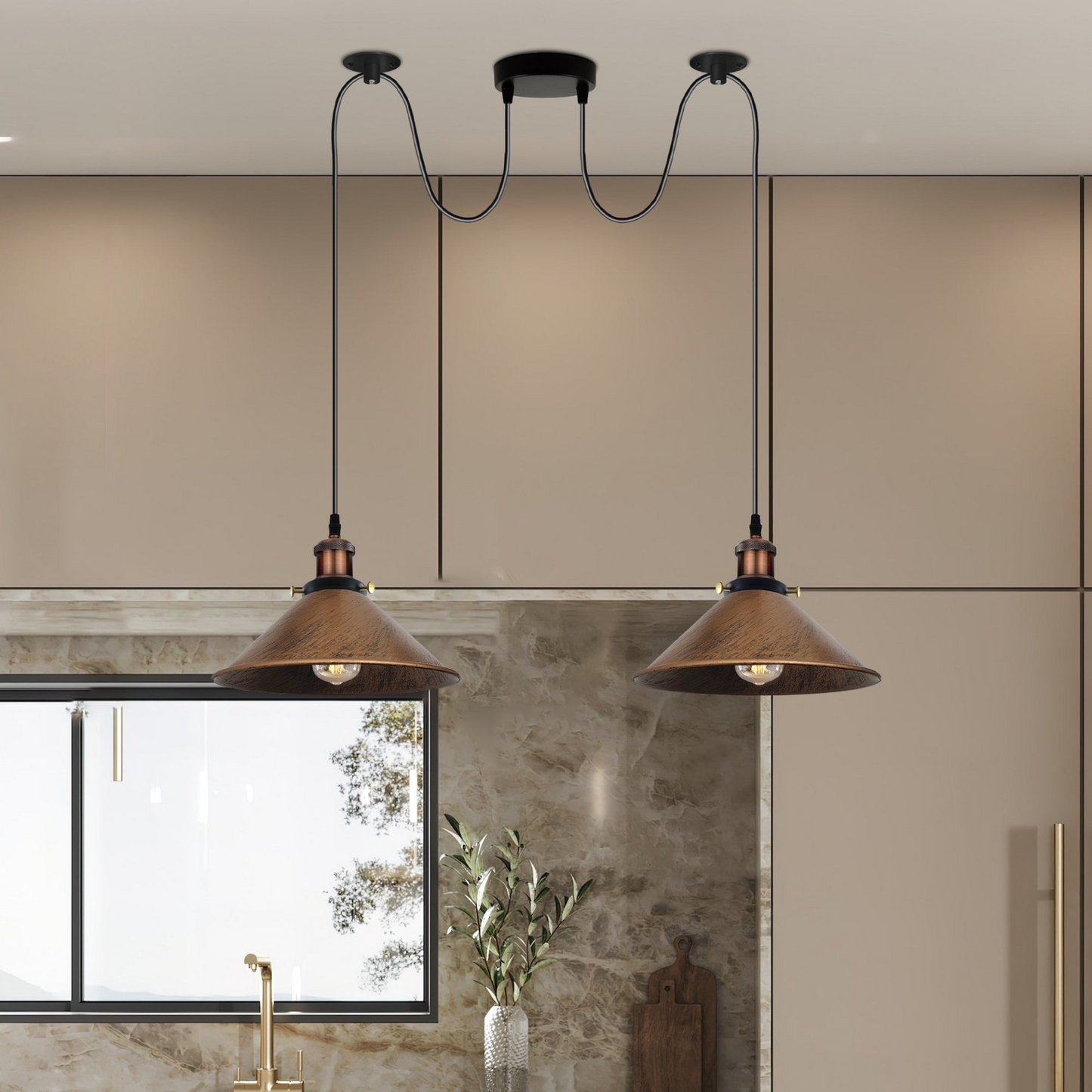 Brushed Copper 2 Way Retro Industrial Ceiling E27 Hanging Lamp Pendant Light~3509
