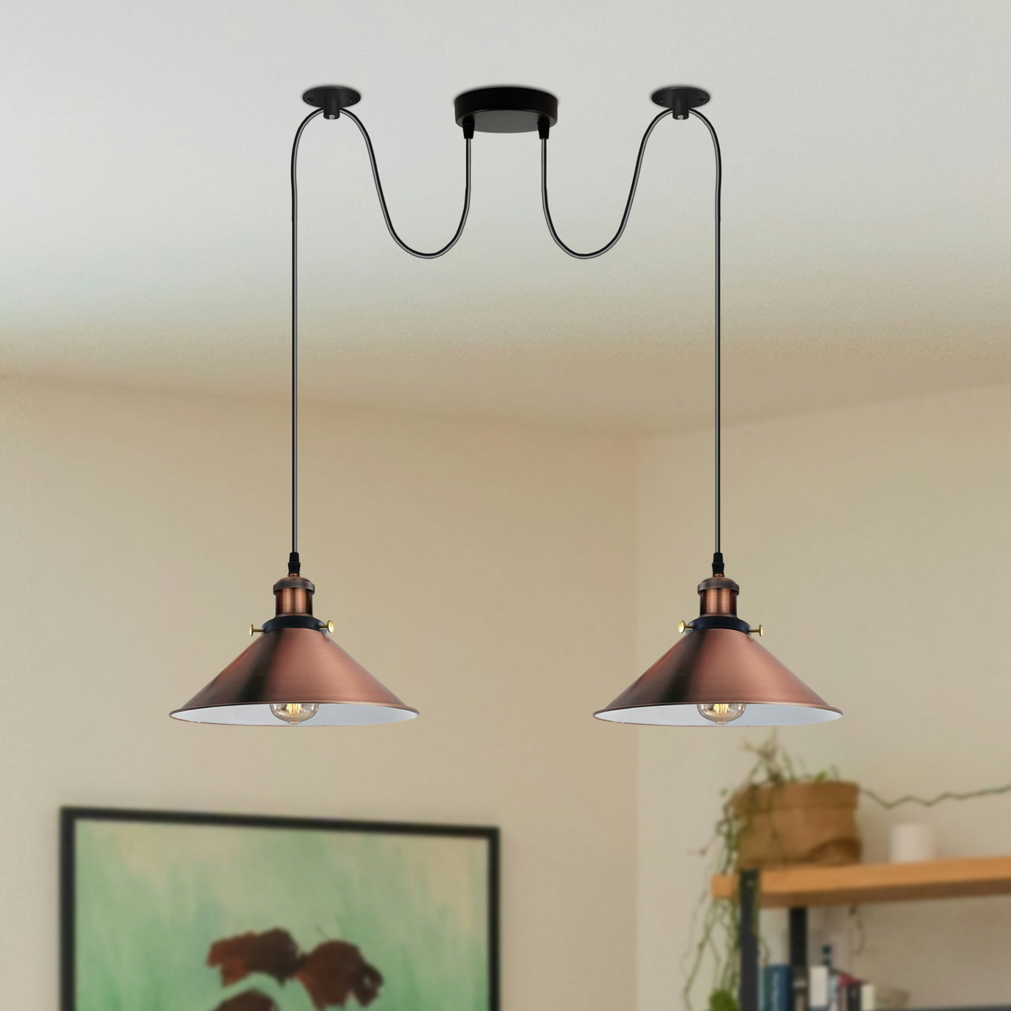 Copper 2 Way Retro Industrial Ceiling E27 Hanging Lamp Pendant Light~3494