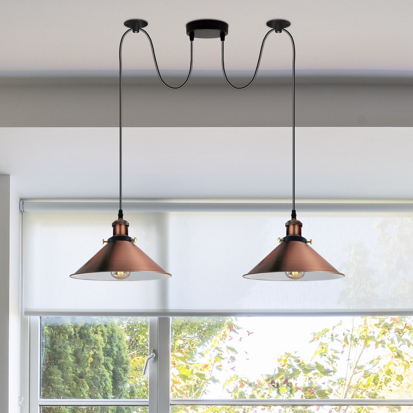 Copper 2 Way Retro Industrial Ceiling E27 Hanging Lamp Pendant Light~3494