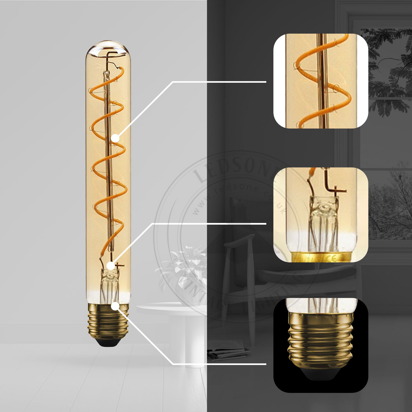Vintage T185 4W LED Spiral Filament Edison Light Bulb Warm White~1045