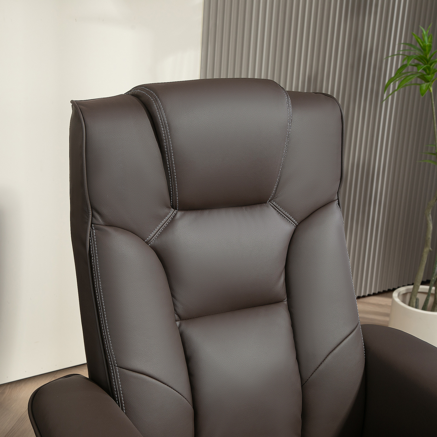 HOMCOM Faux Leather Manual Recliner and Footstool Set in Brown