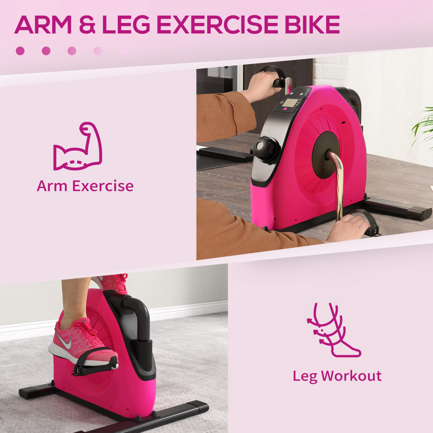 SPORTNOW Mini Exercise Bike, Portable Pedal Exerciser with LCD Display for Legs and Arms Rehabilitation and Therapy in Red
