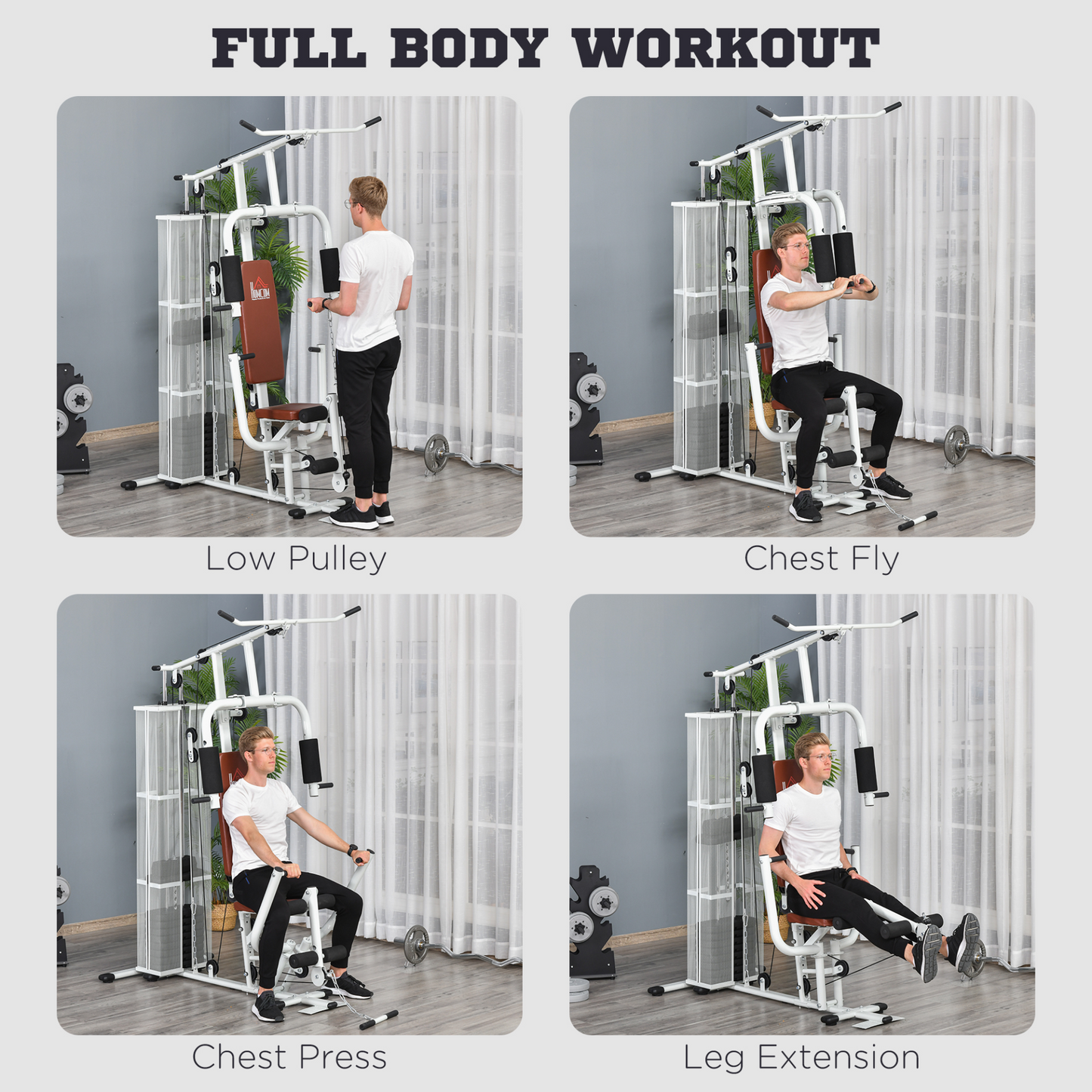 HOMCOM Multifunction Home Gym Weight Training Workout Station Fitness Strength Machine in White