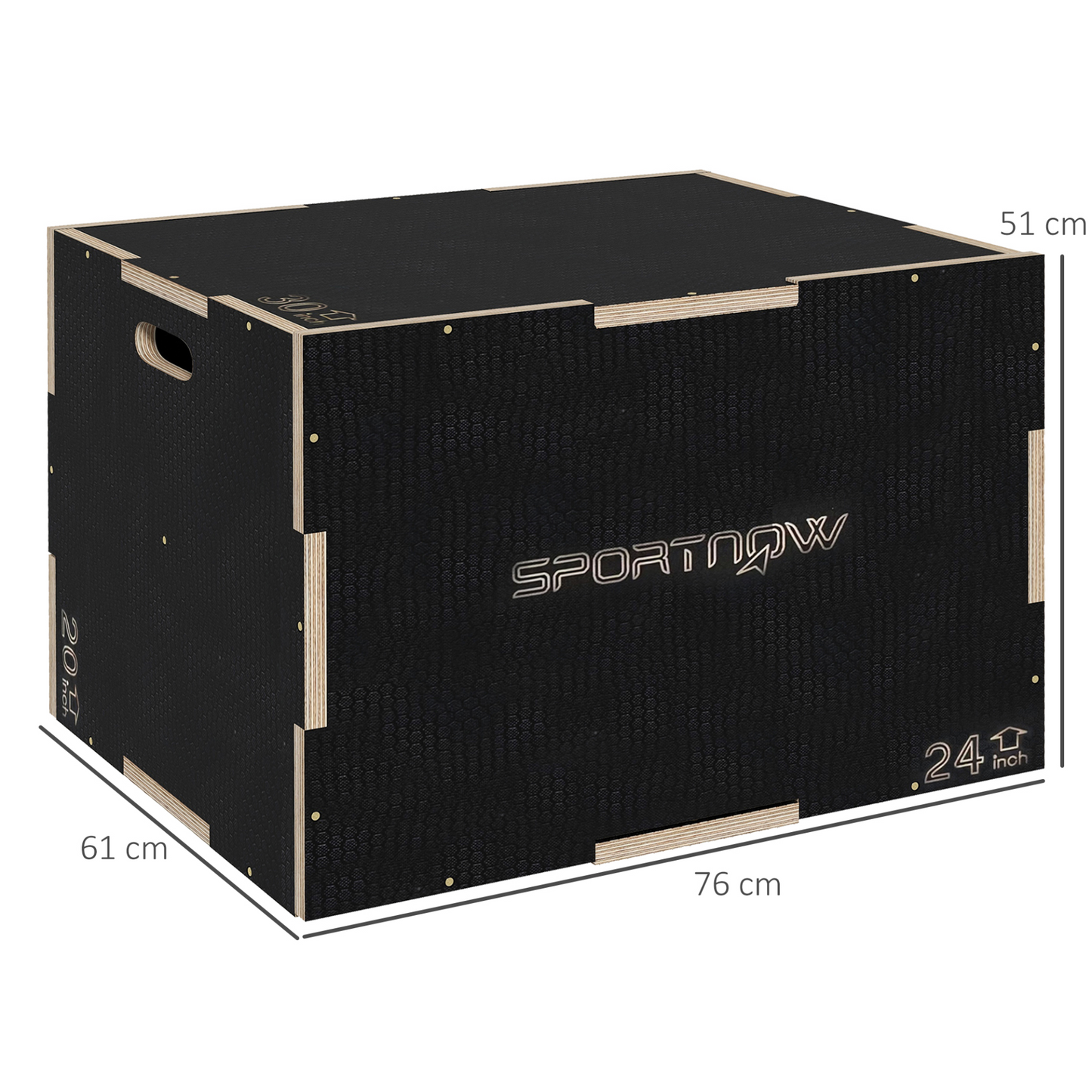 3-in-1 Wooden Plyo Box, Anti-Slip Plyometric Jump Platform, Step up Exercise Box w/ Handle Openings for Home Gym Workout Training | SPORTNOW