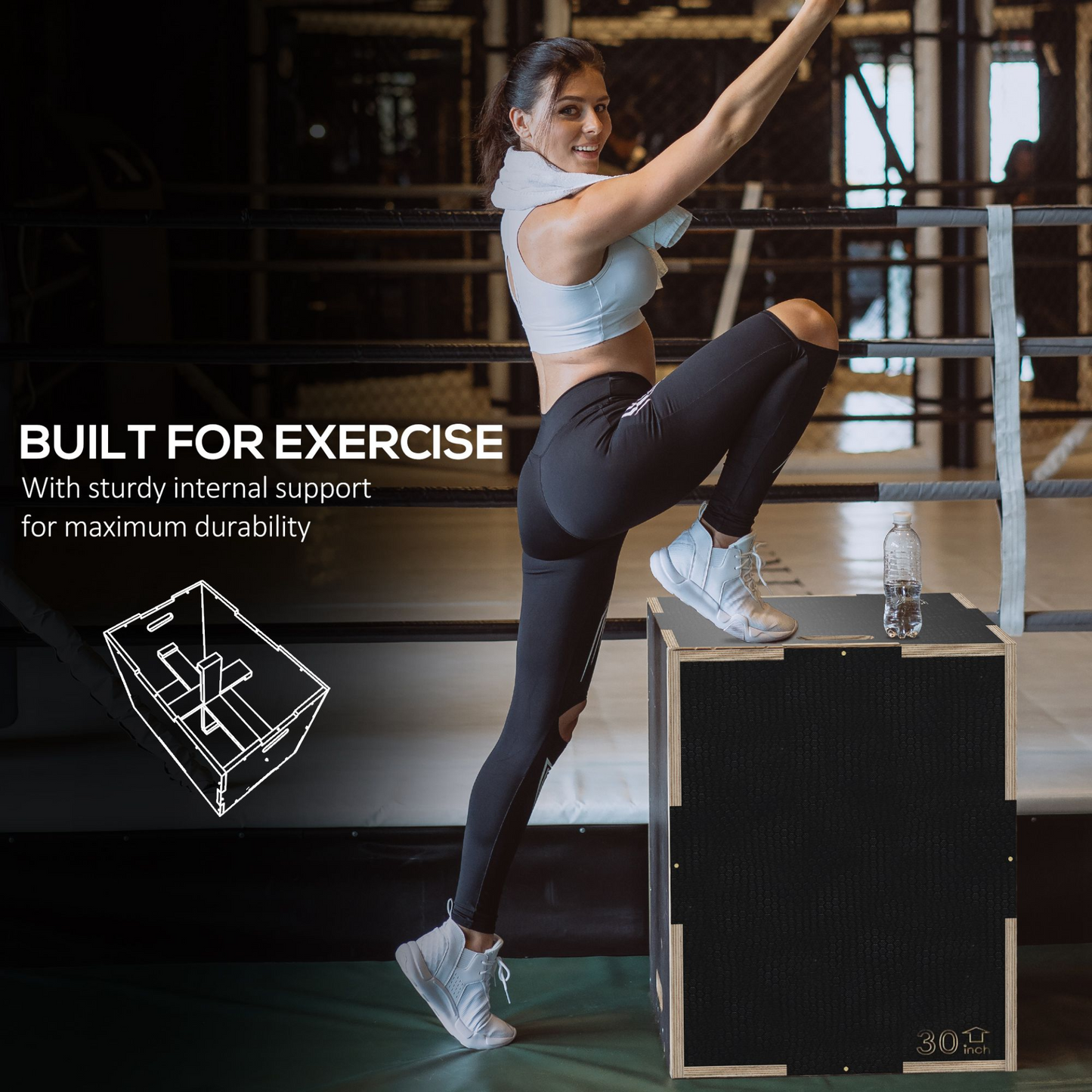 3-in-1 Wooden Plyo Box, Anti-Slip Plyometric Jump Platform, Step up Exercise Box w/ Handle Openings for Home Gym Workout Training | SPORTNOW