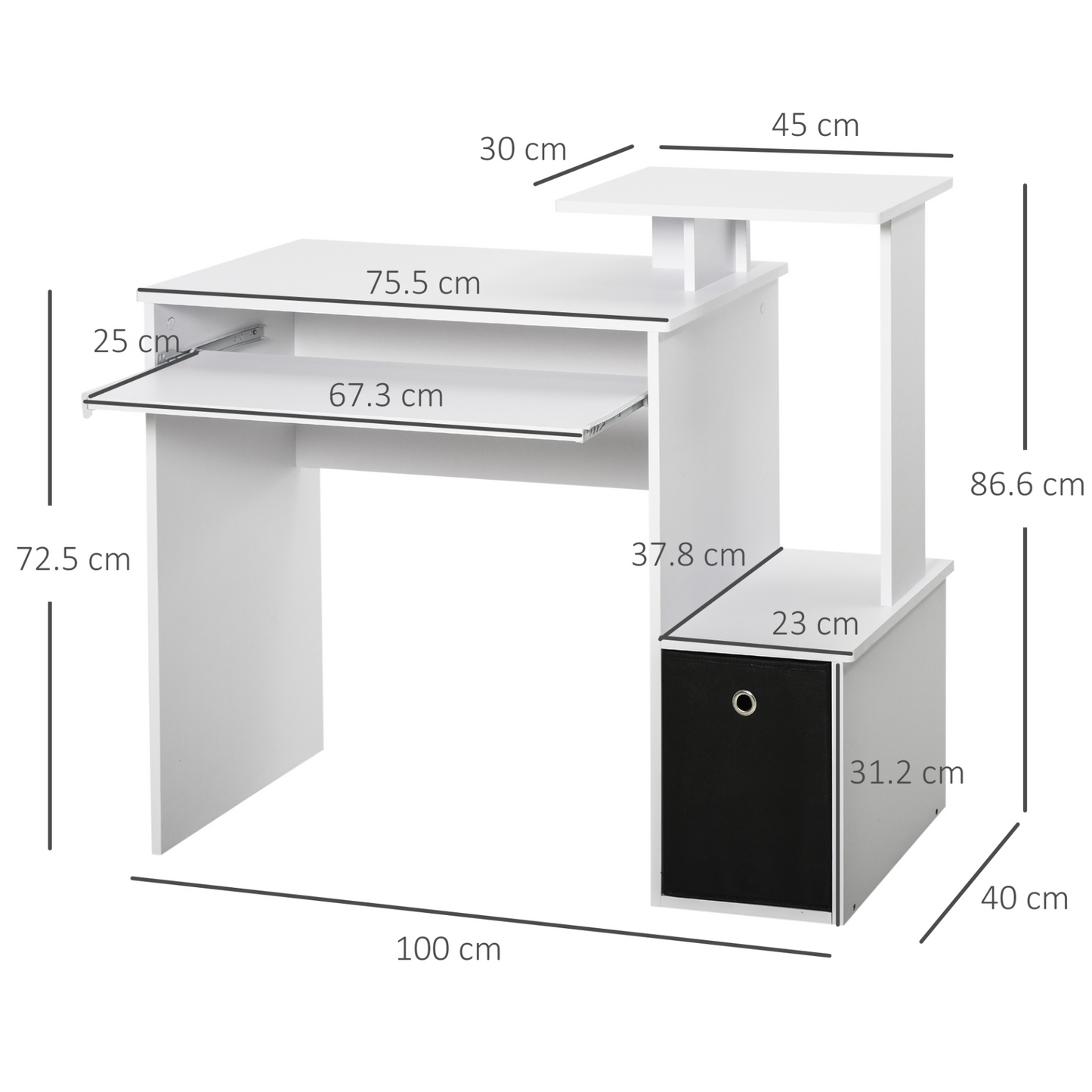 Compact Small Computer PC Desk with Sliding Keyboard Tray Storage Drawer Shelf Home Office Workstation Gaming Study in White | HOMCOM