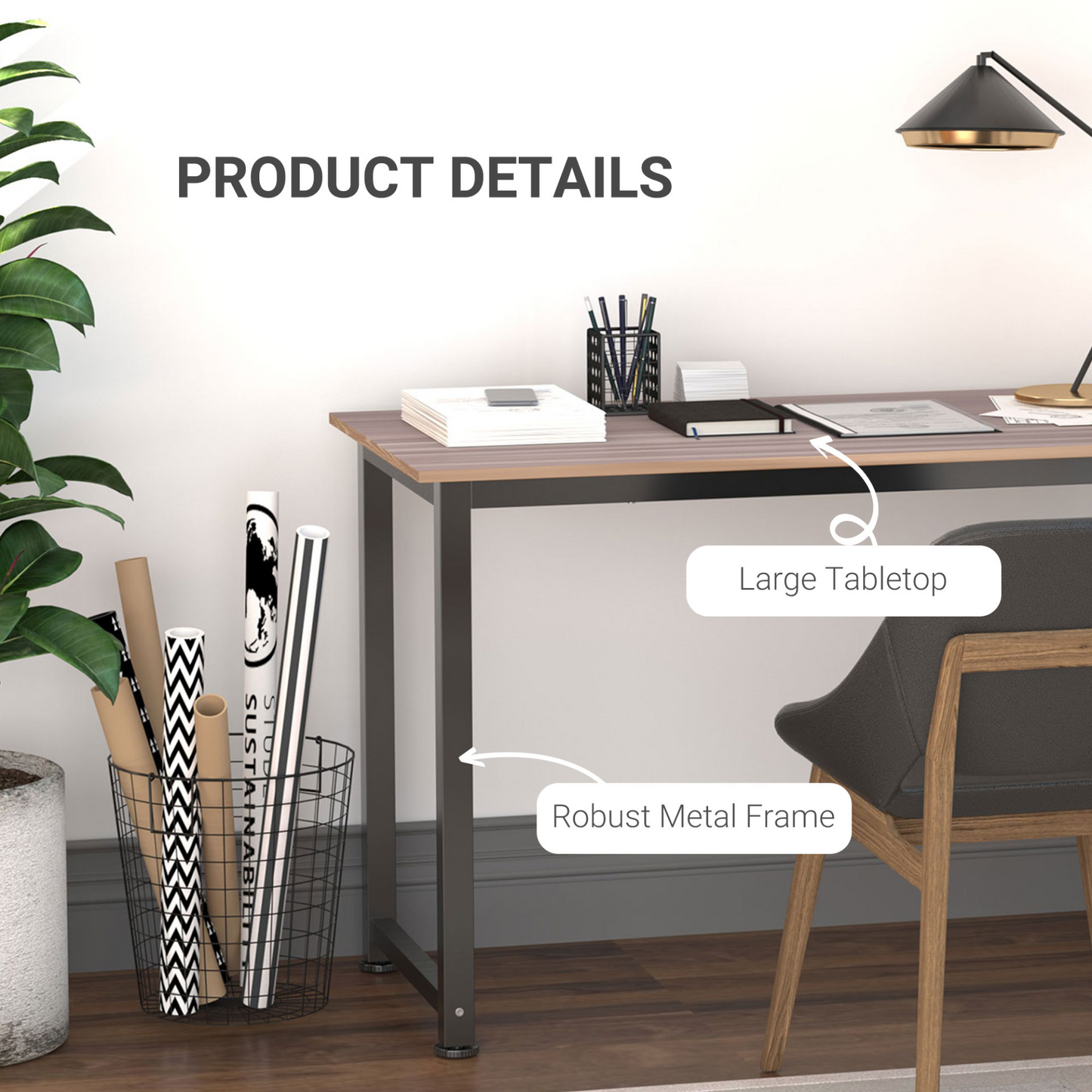 Computer Desk, PC Writing Table, Home Office Workstation, Adjustable Feet, Metal Frame in Oak Black | HOMCOM