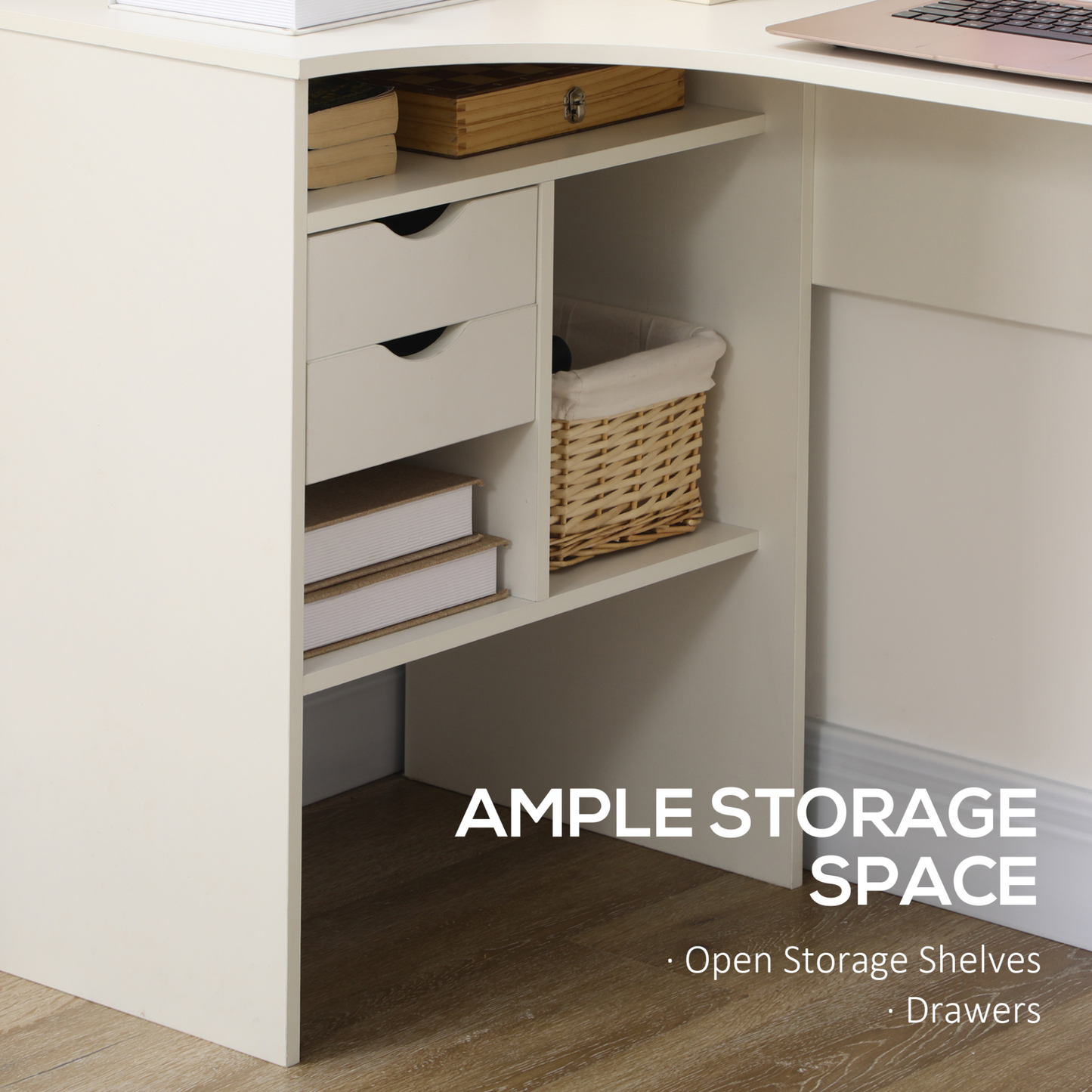 Corner Computer Desk L-Shaped Workstation with Storage Shelf Drawer for Home Office in White | HOMCOM