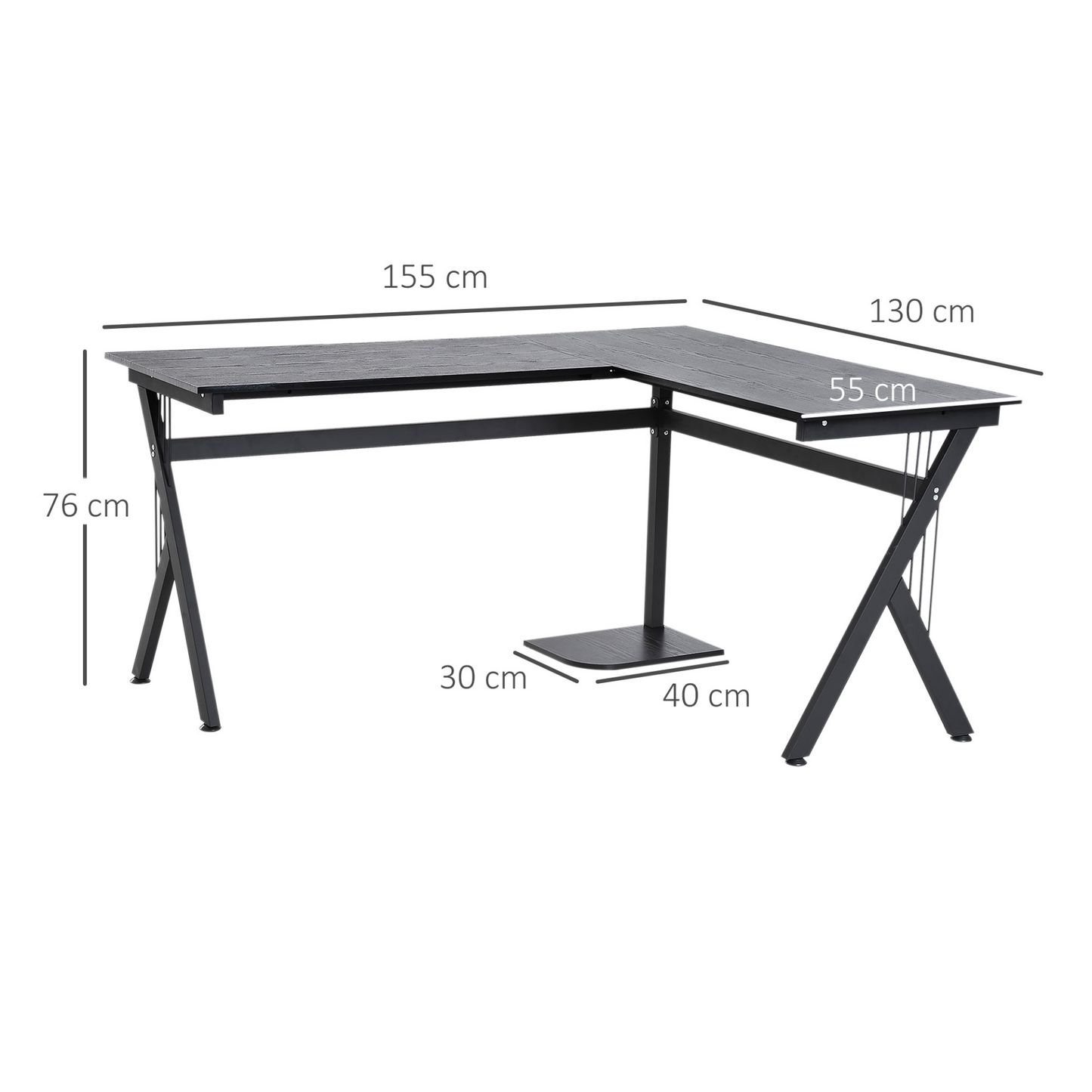Corner Computer Desk, L-Shaped Desk with CPU Stand, Home Office Laptop Haven, Study Workstation in Black | HOMCOM