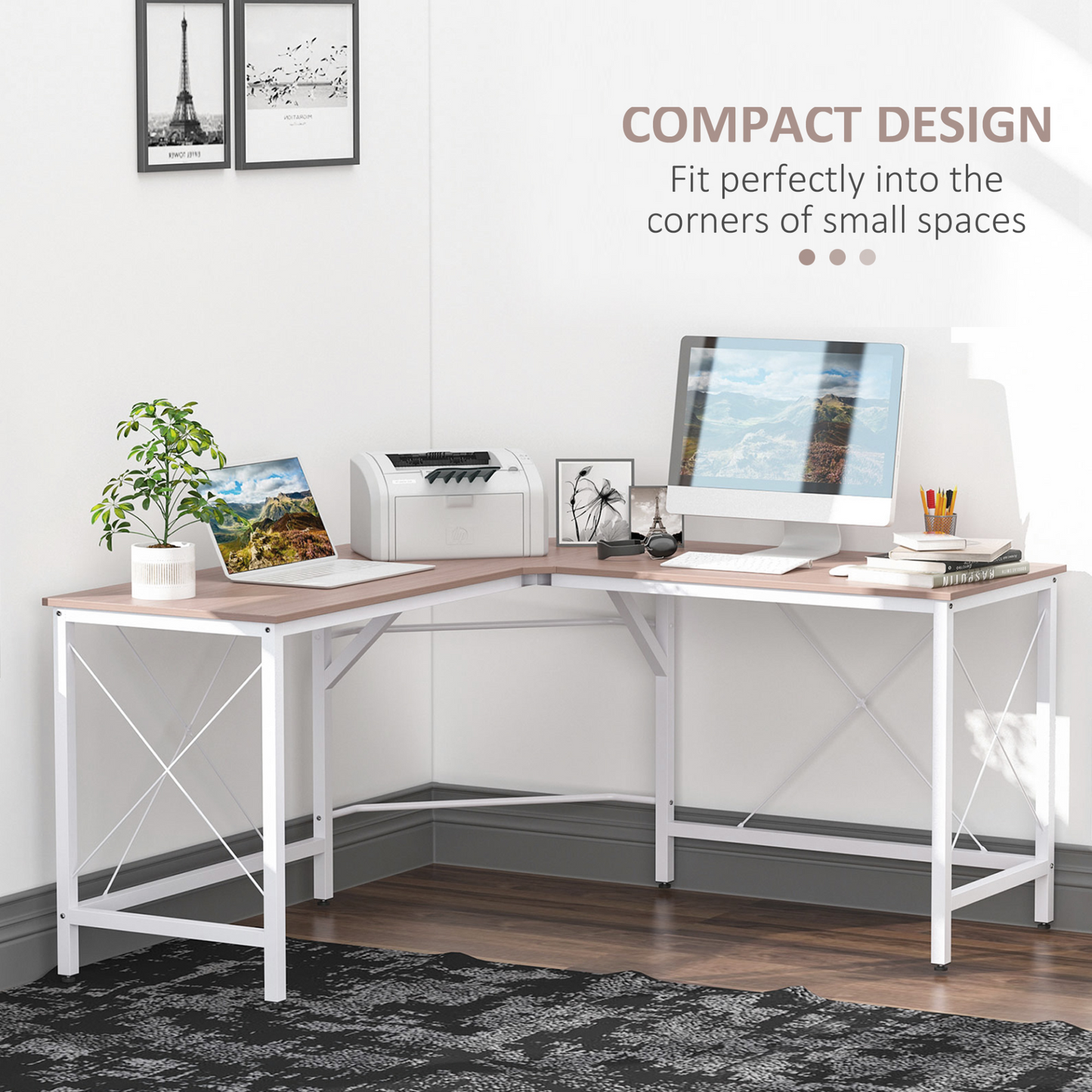 L-Shape Corner Gaming Desk, Computer PC Workstation for Home Office, Three Worktop Writing Table, 76x150cm, Oak | HOMCOM