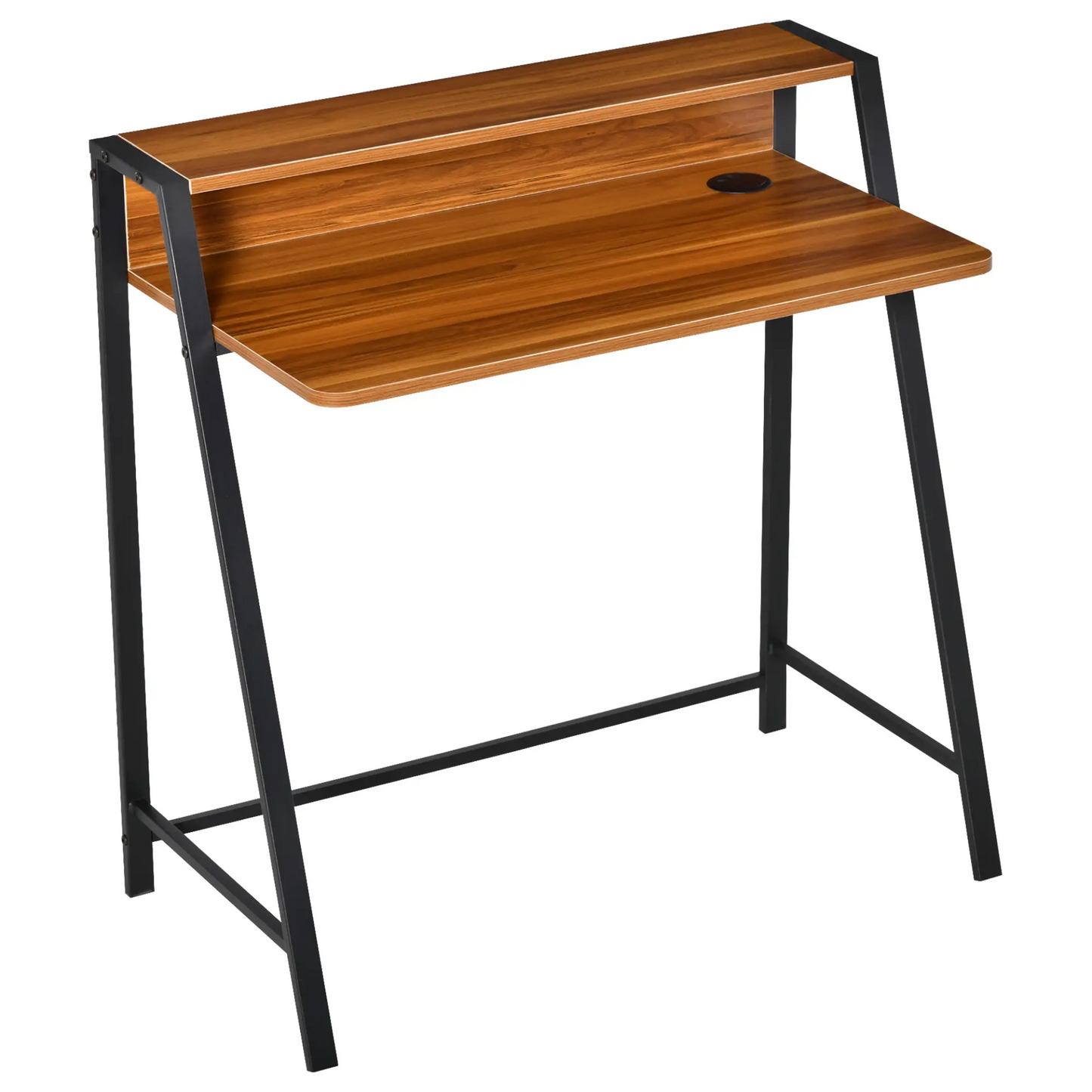 2-Tier Writing Desk, Computer Table with Storage Shelf and Slimline Frame, PC Laptop Desk, Gaming Workstation, Walnut | HOMCOM