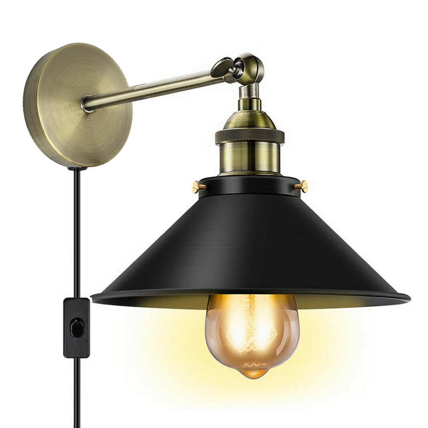 Vintage Plug-In Wall Light Black Sconce E27 Lamp~2271