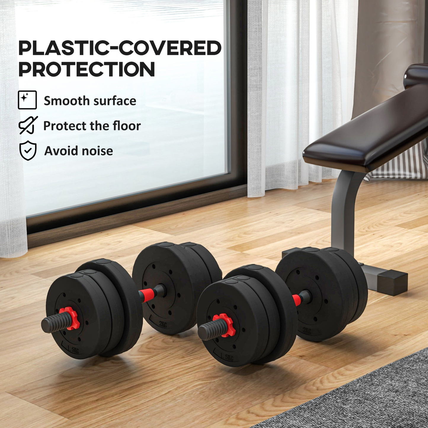 20kg 2 IN 1 Adjustable Dumbbells Weight Set, Dumbbell Hand Weight Barbell for Body Fitness, Lifting Training for Home, Office, Gym, Black by HOMCOM