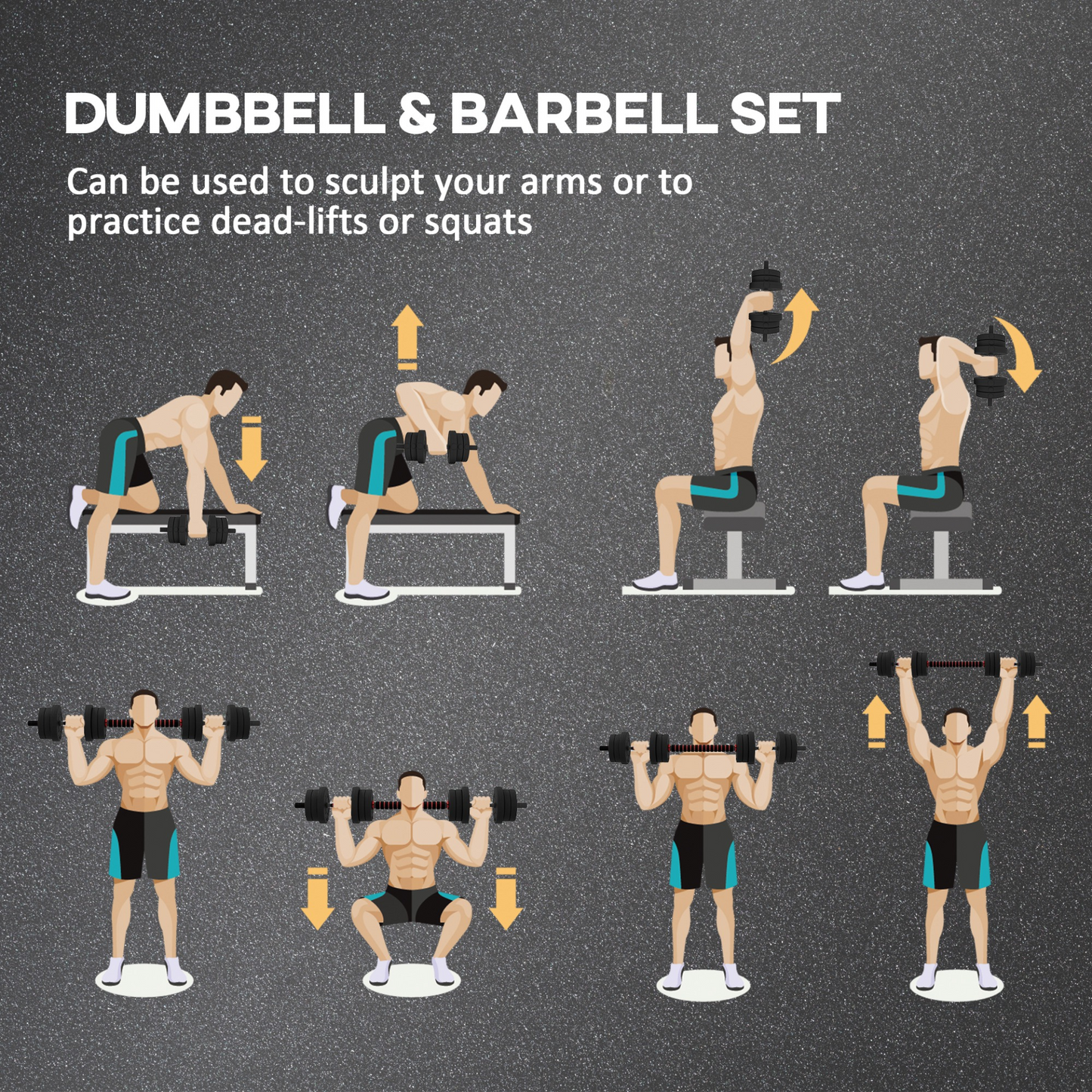 20kg 2 IN 1 Adjustable Dumbbells Weight Set, Dumbbell Hand Weight Barbell for Body Fitness, Lifting Training for Home, Office, Gym, Black by HOMCOM