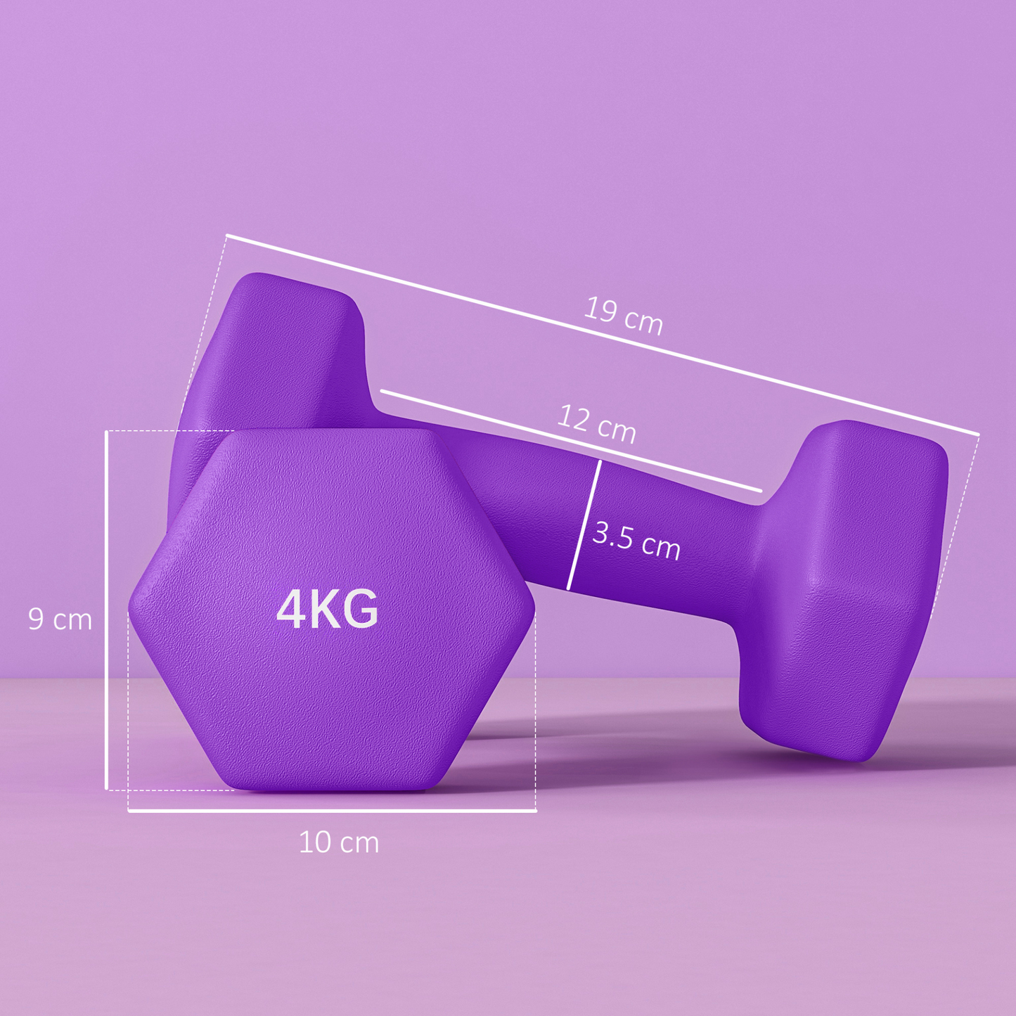 2 x 4kg Hexagonal Dumbbells Weights Set with Non-Slip Grip for Home Gym Workout in Purple by SPORTNOW