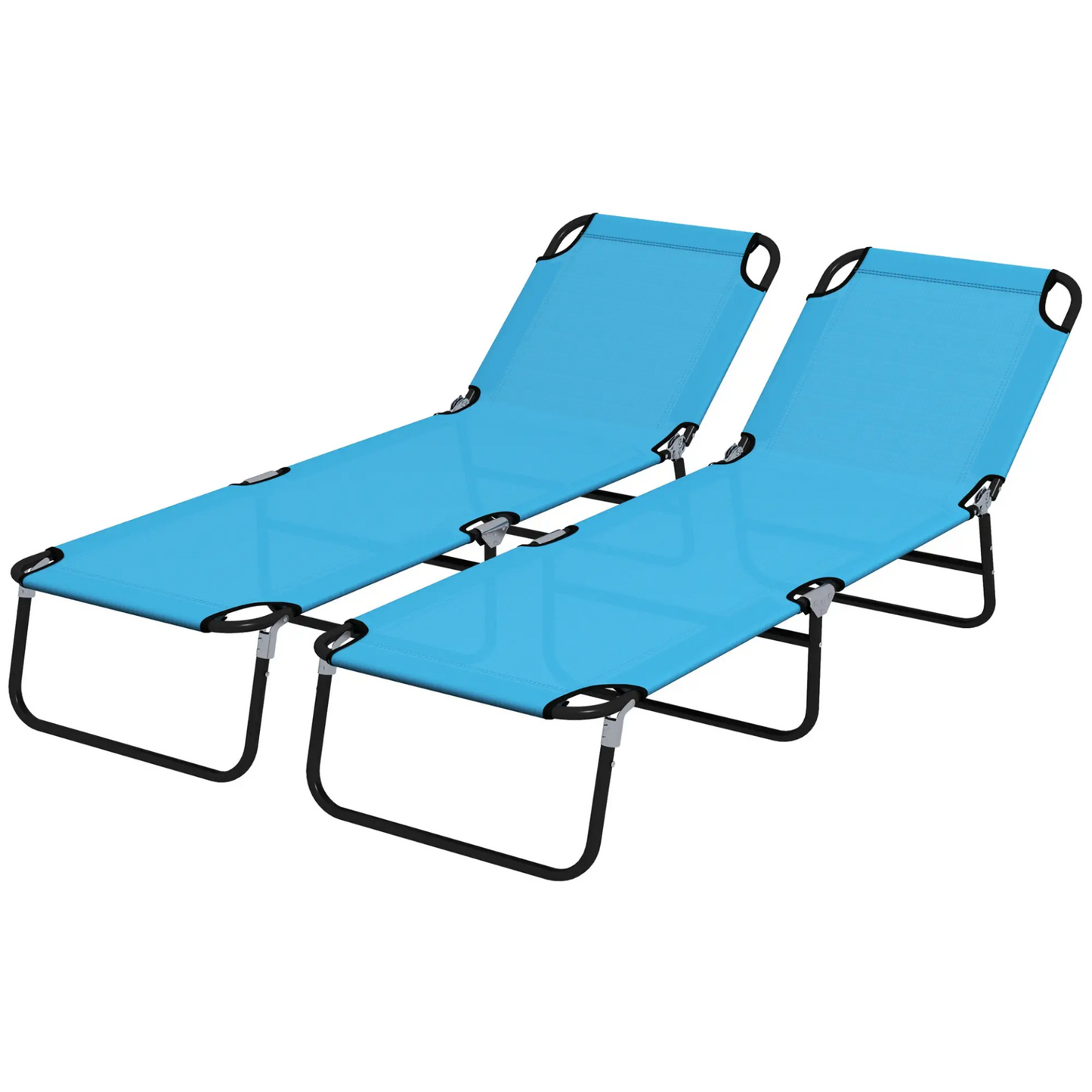Foldable Sun Lounger Set of 2 with 5-Position Adjustable Backrest, Outdoor Portable Recliner Chaise Lounge Chair with Breathable Mesh Fabric, Sky Blue by Outsunny