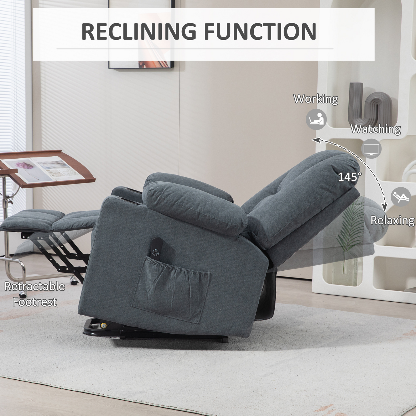 Oversized Riser and Recliner Chairs for the Elderly, Fabric Upholstered Lift Chair for Living Room w/ Remote Control, Side Pockets | HOMCOM