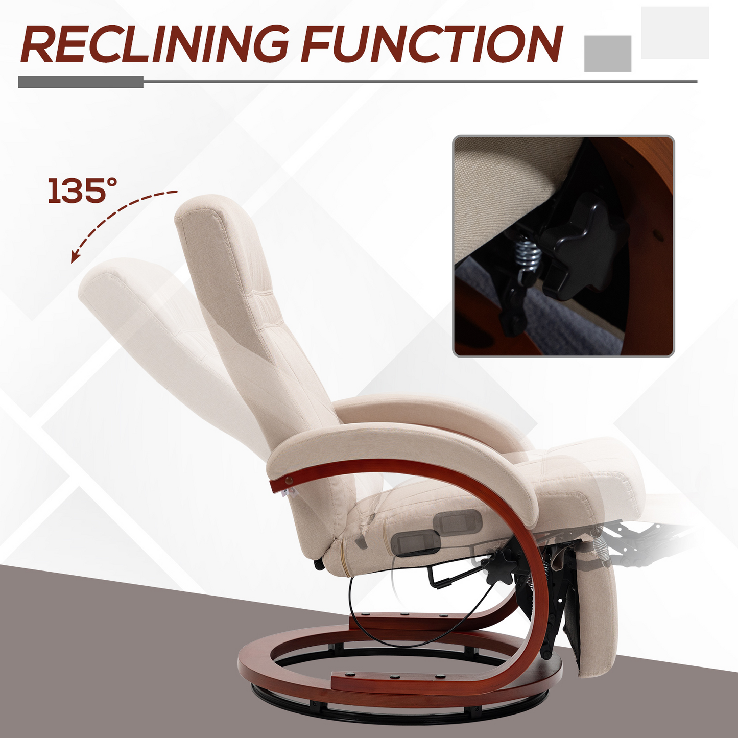 Swivel Recliner Chair with Extended Footrest, Manual Reclining Armchair with Wood Base for Living Room, Bedroom, Beige | HOMCOM