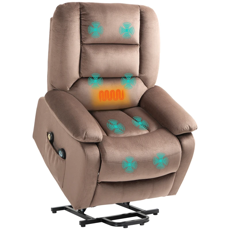 Electric Riser and Recliner Chair with Vibration Massage, Heat, Side Pocket, Brown | HOMCOM