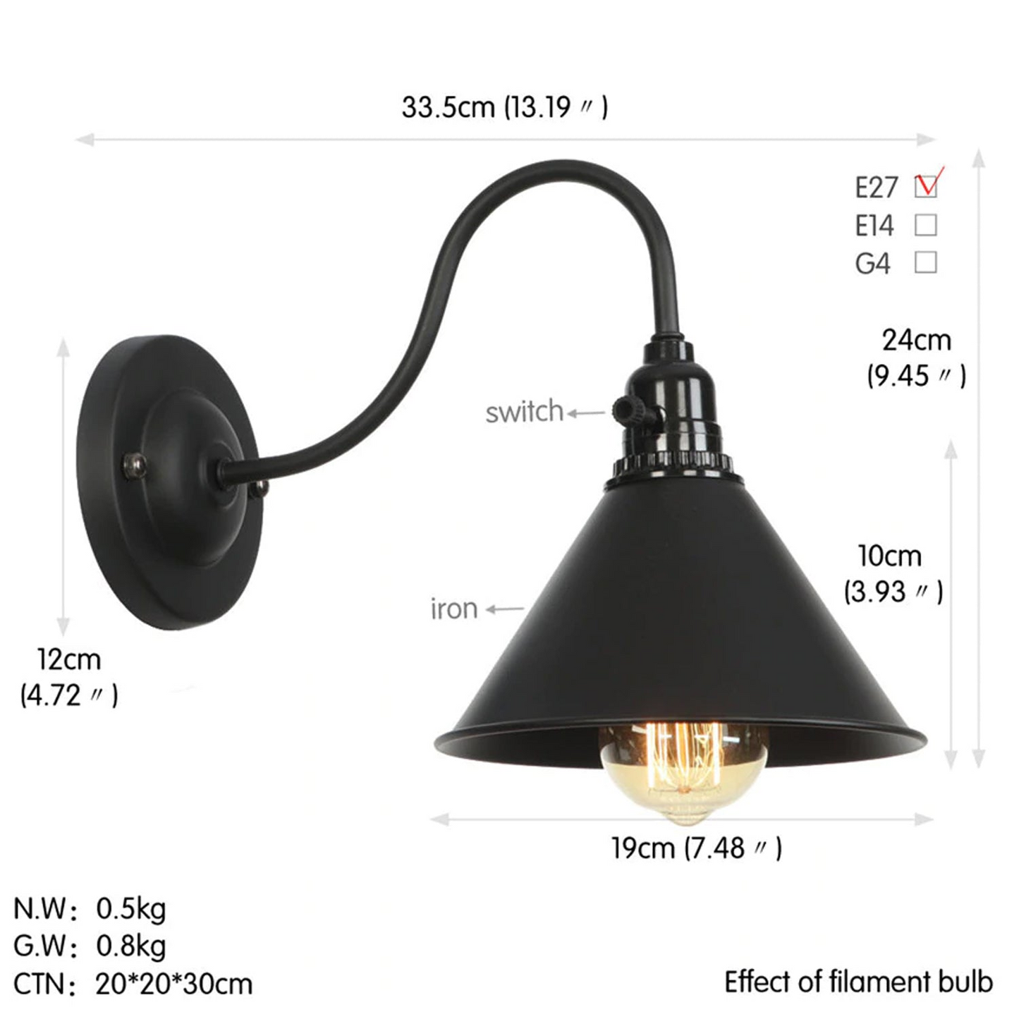 Black Cone Wall Light~2673