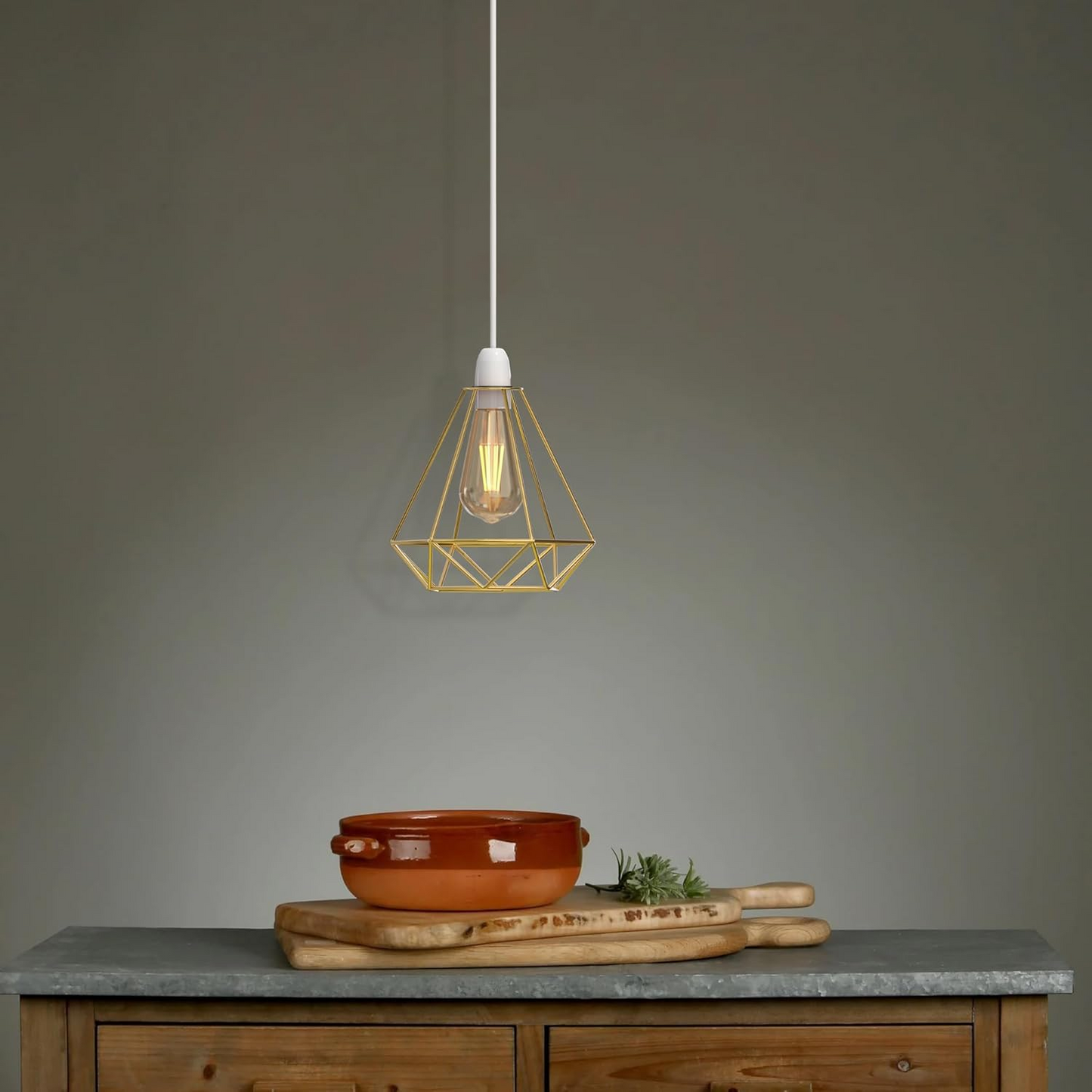 Metal Pendant Gold Light Shade Geometric Wire Cage ~1904