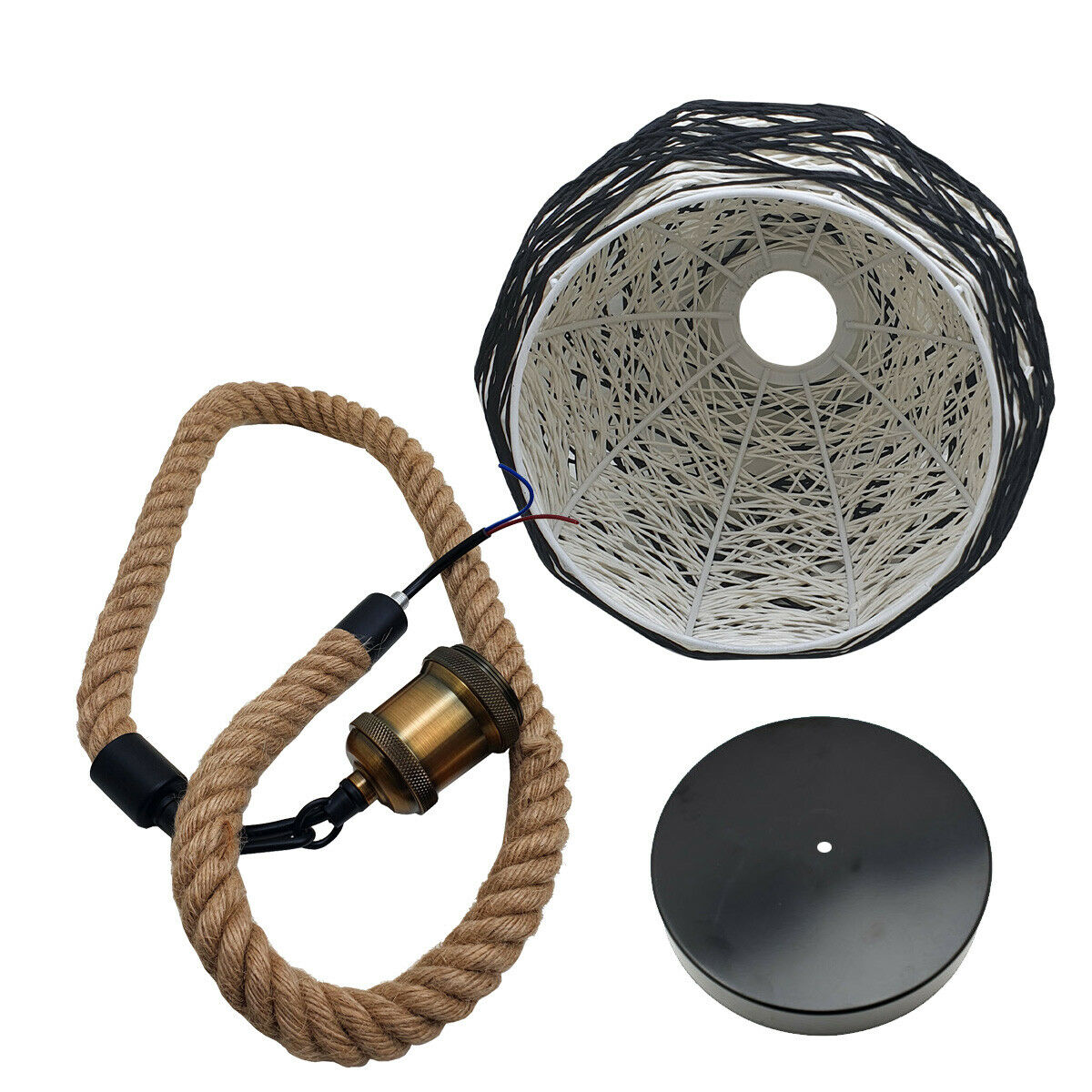 Industrial vintage Rope Rattan Woven Pendant Lamp Dome Pendant Light~1959
