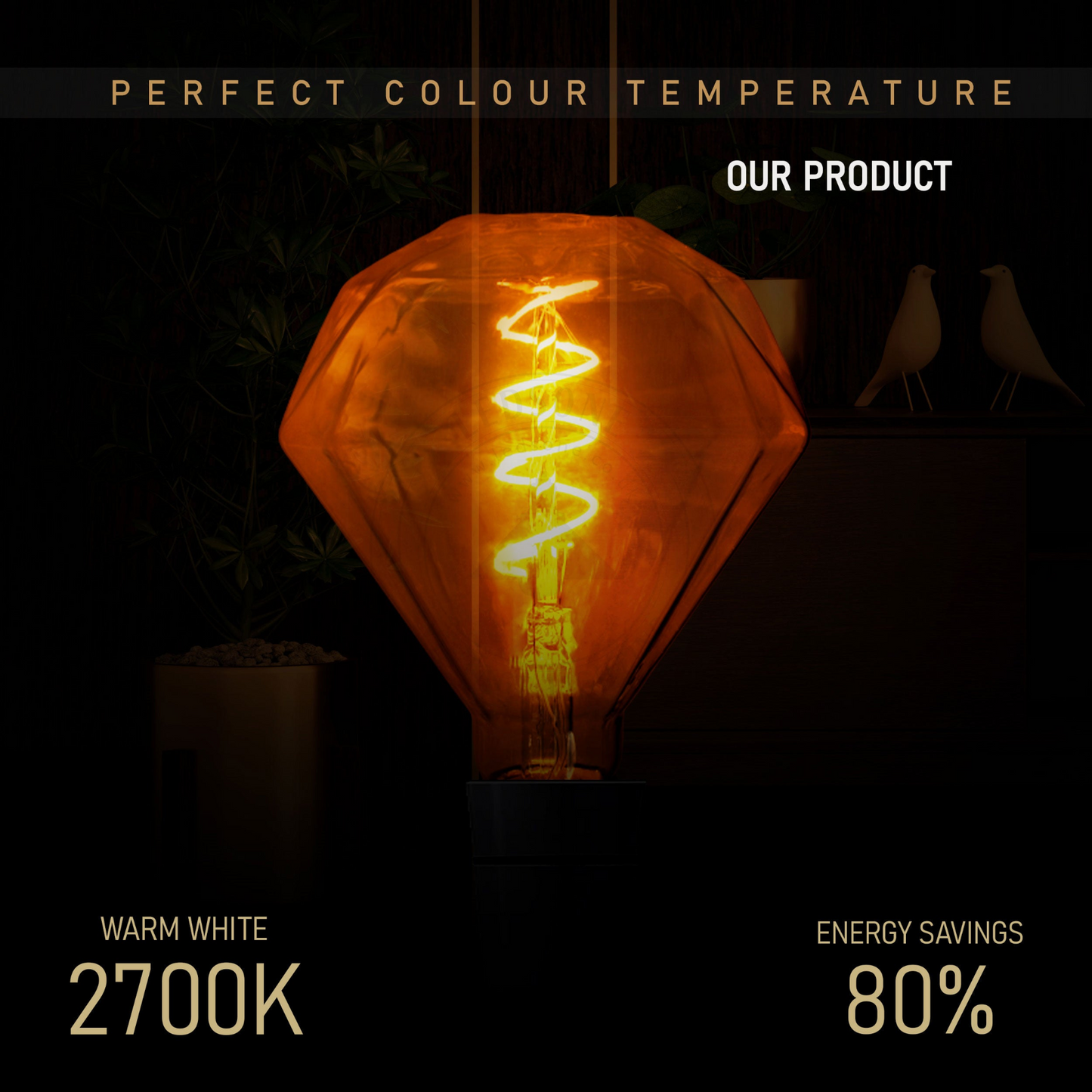 LED Light Bulb Dimond E27 4W Filament Glass Warm White~1043