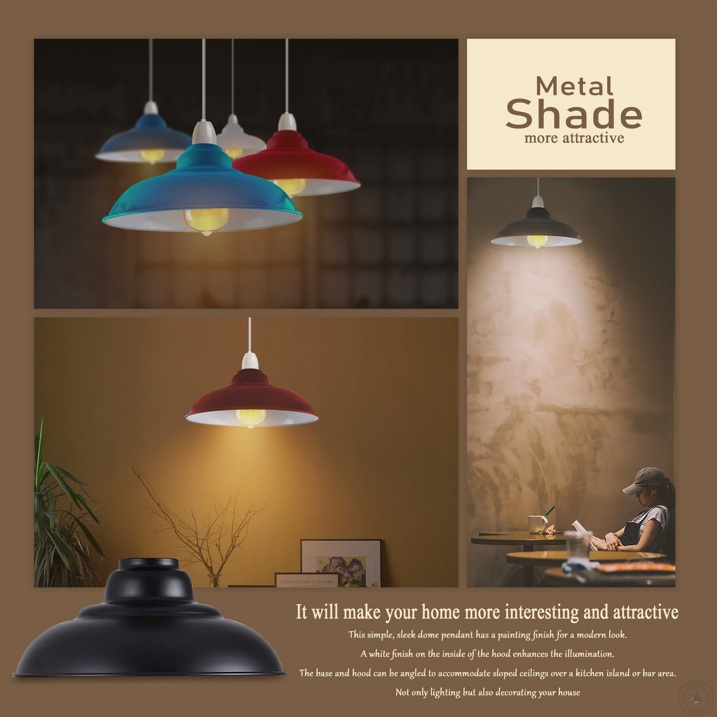 Black Colour Gloss Modern Metal Indoor Home Light Lampshade~1083