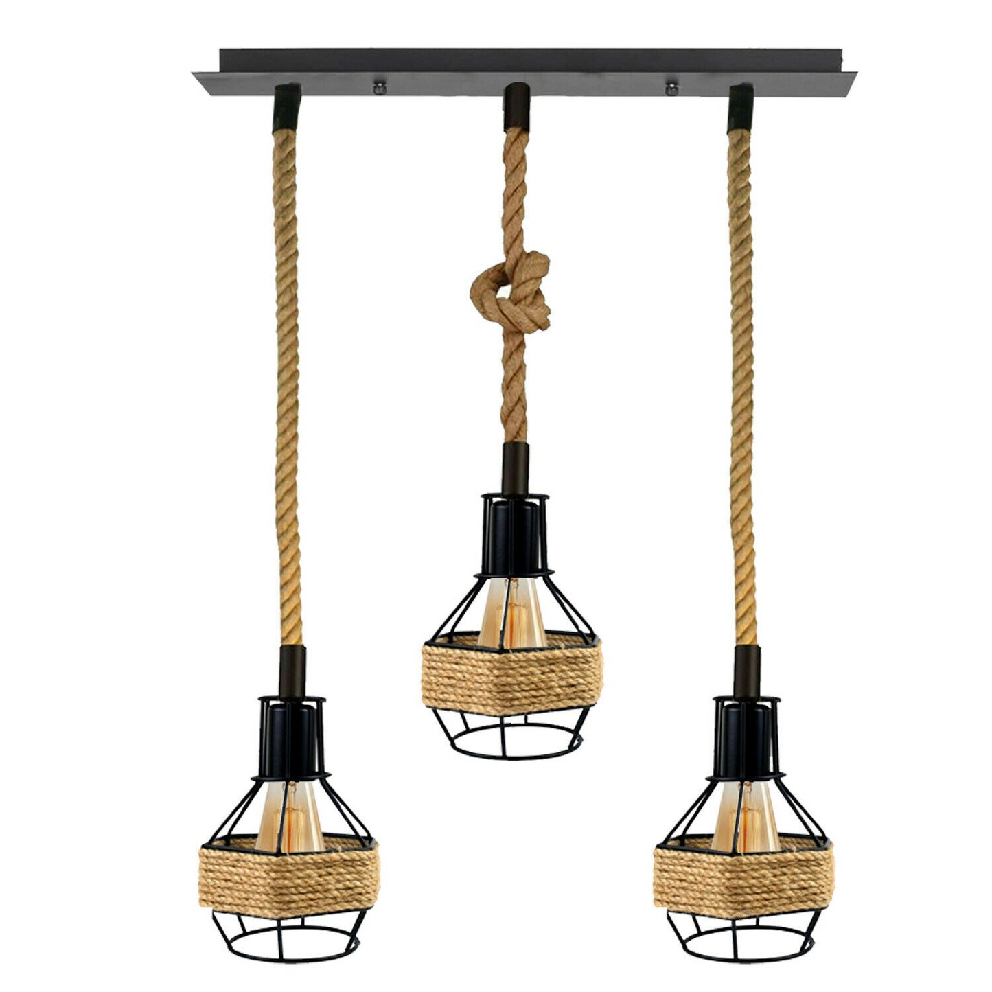 Vintage 3 Head Rope Pendant Light Fitting~2230