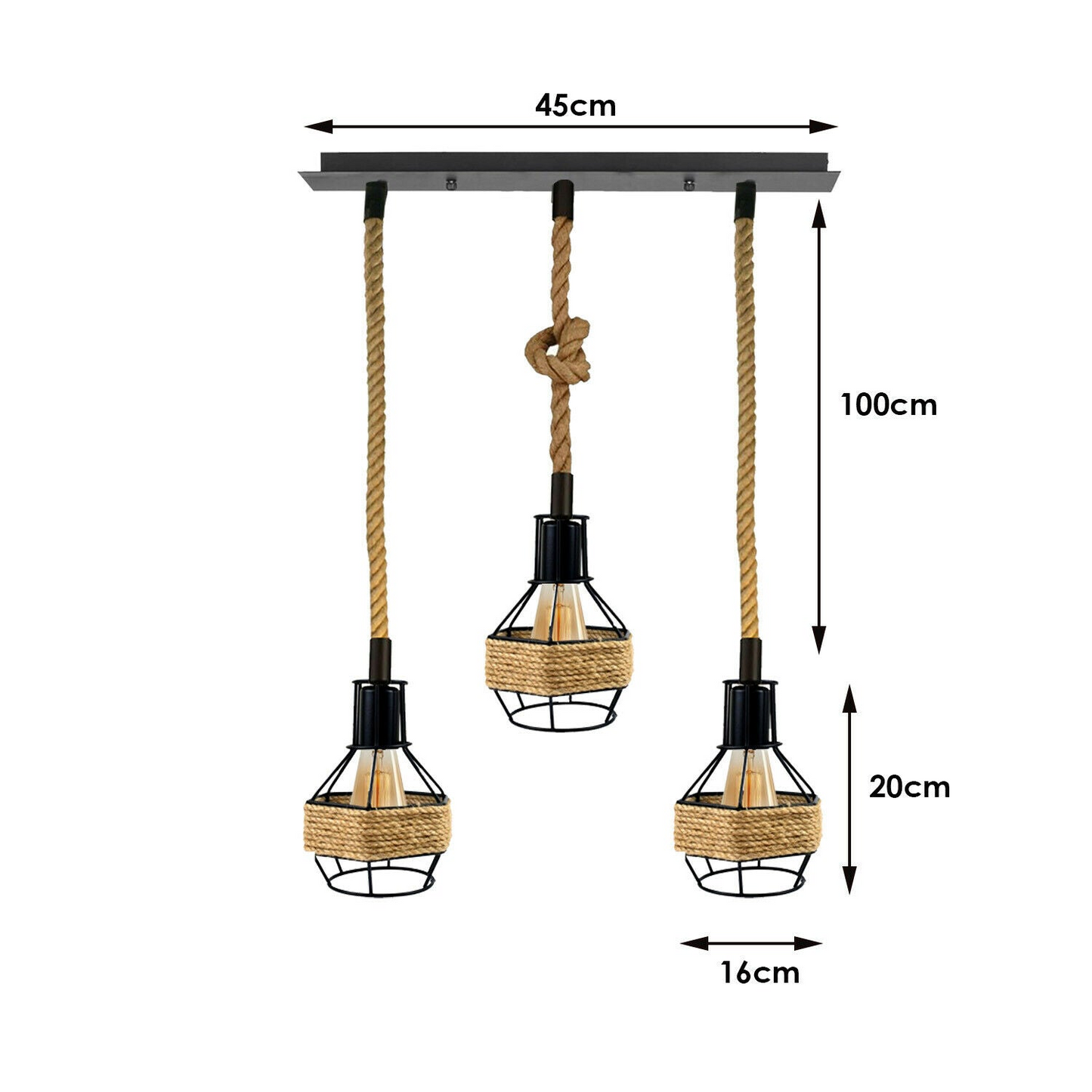 Vintage 3 Head Rope Pendant Light Fitting~2230