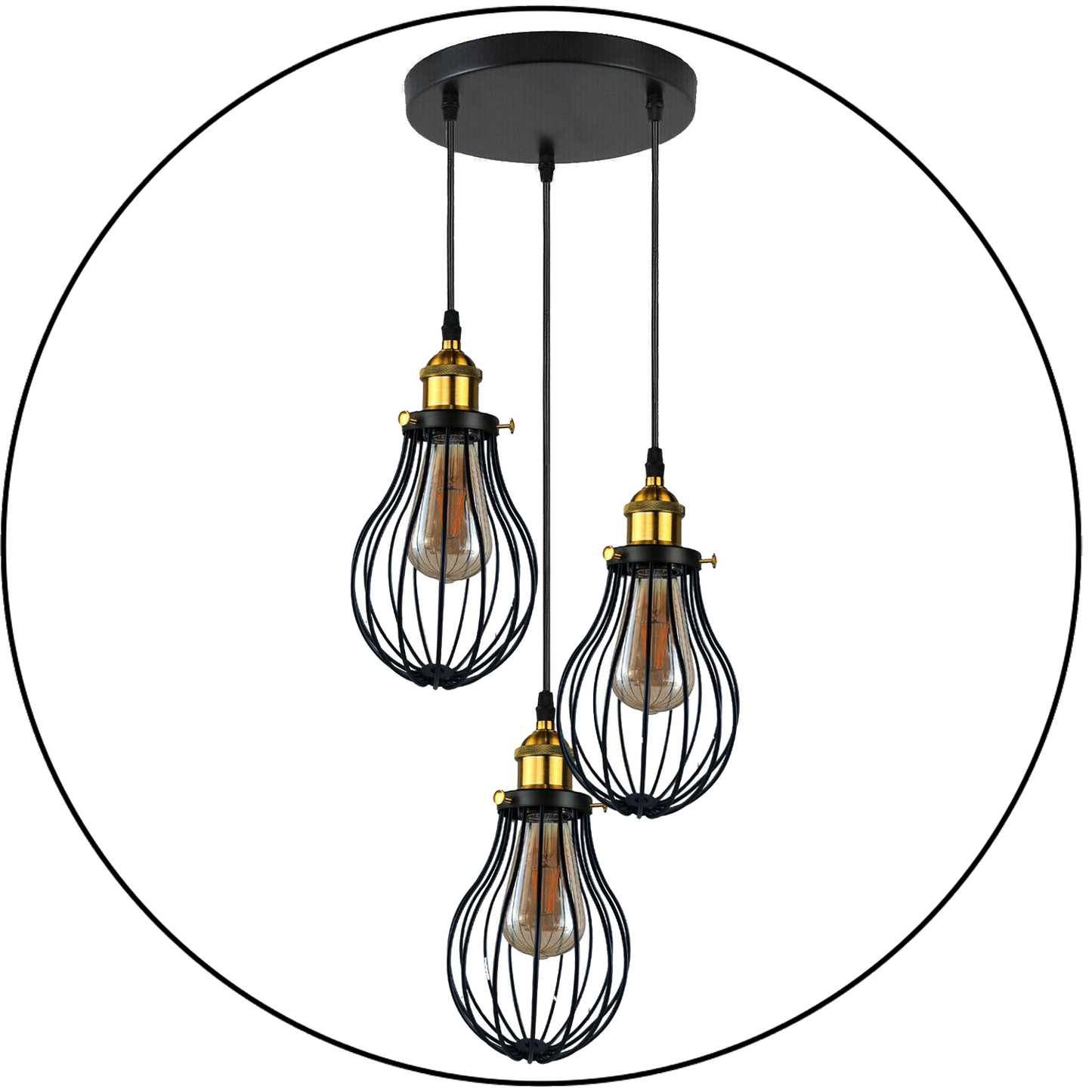 Industrial 3 heads Black hanging Pendant Ceiling Light Cover Decorative Cage light fixture~3445